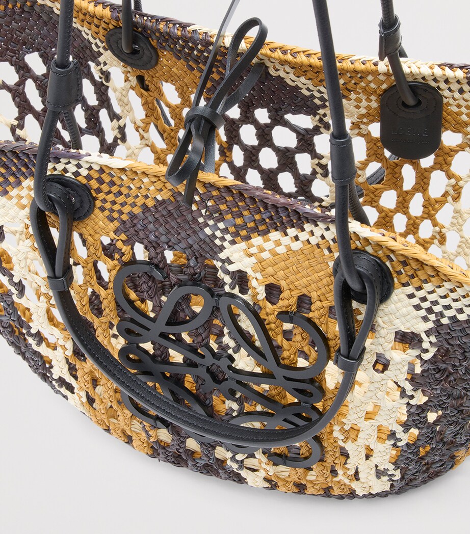 x Paula's Ibiza Medium Woven Anagram Basket Bag CHOCOLATE/OCHRE Image 4