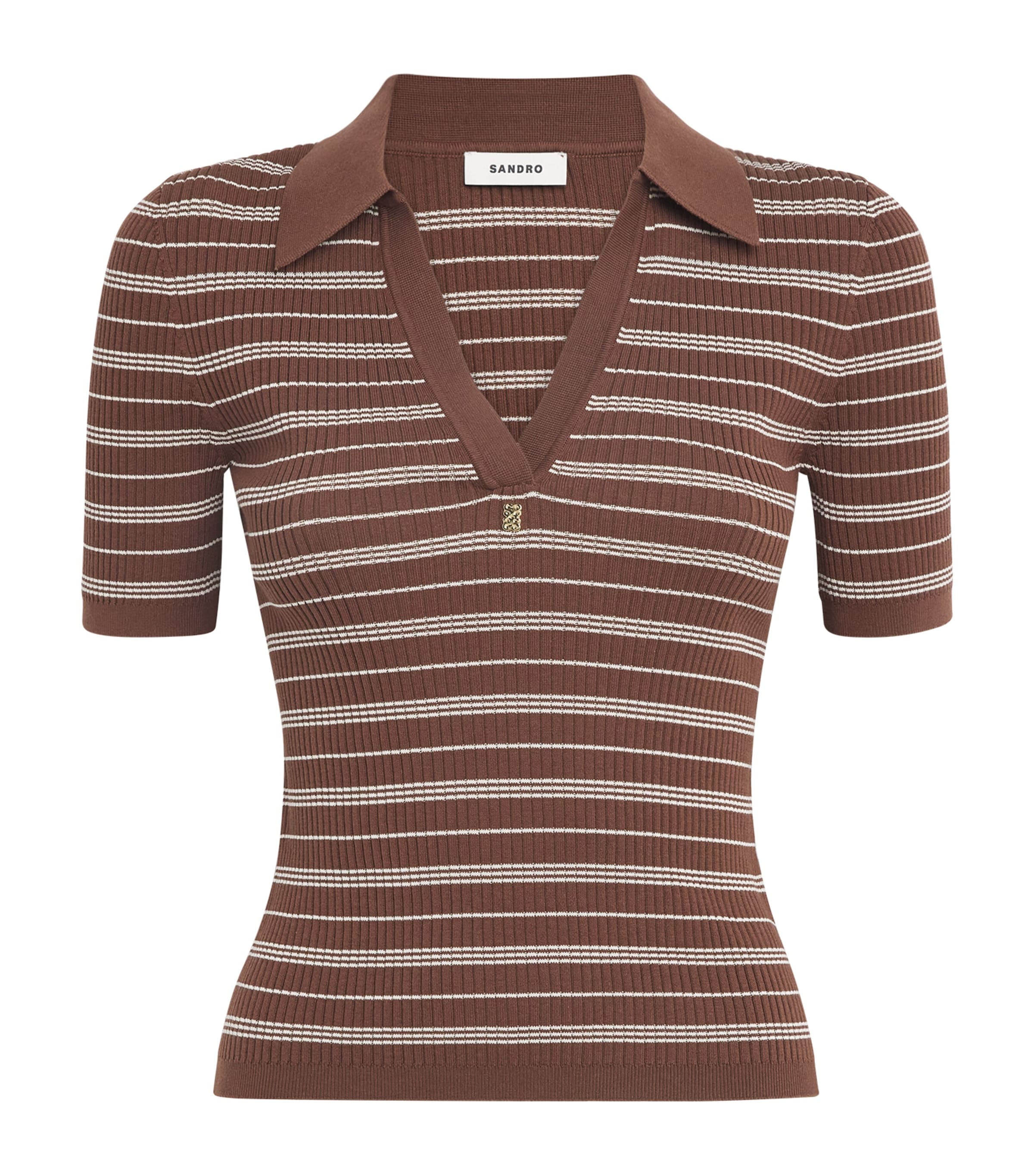 Sandro Paris Womens Stripe Polo Shirt Brown Image 1