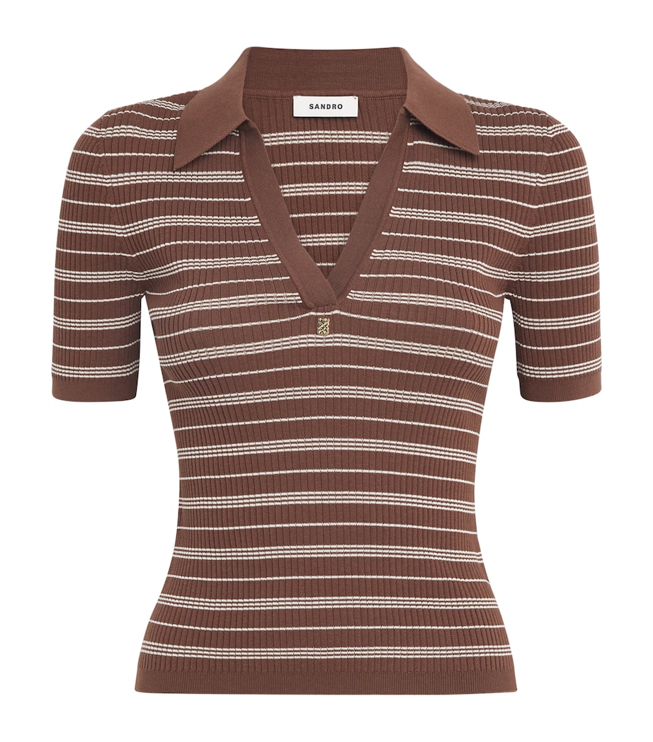 Sandro Paris Womens Stripe Polo Shirt Brown Image 1