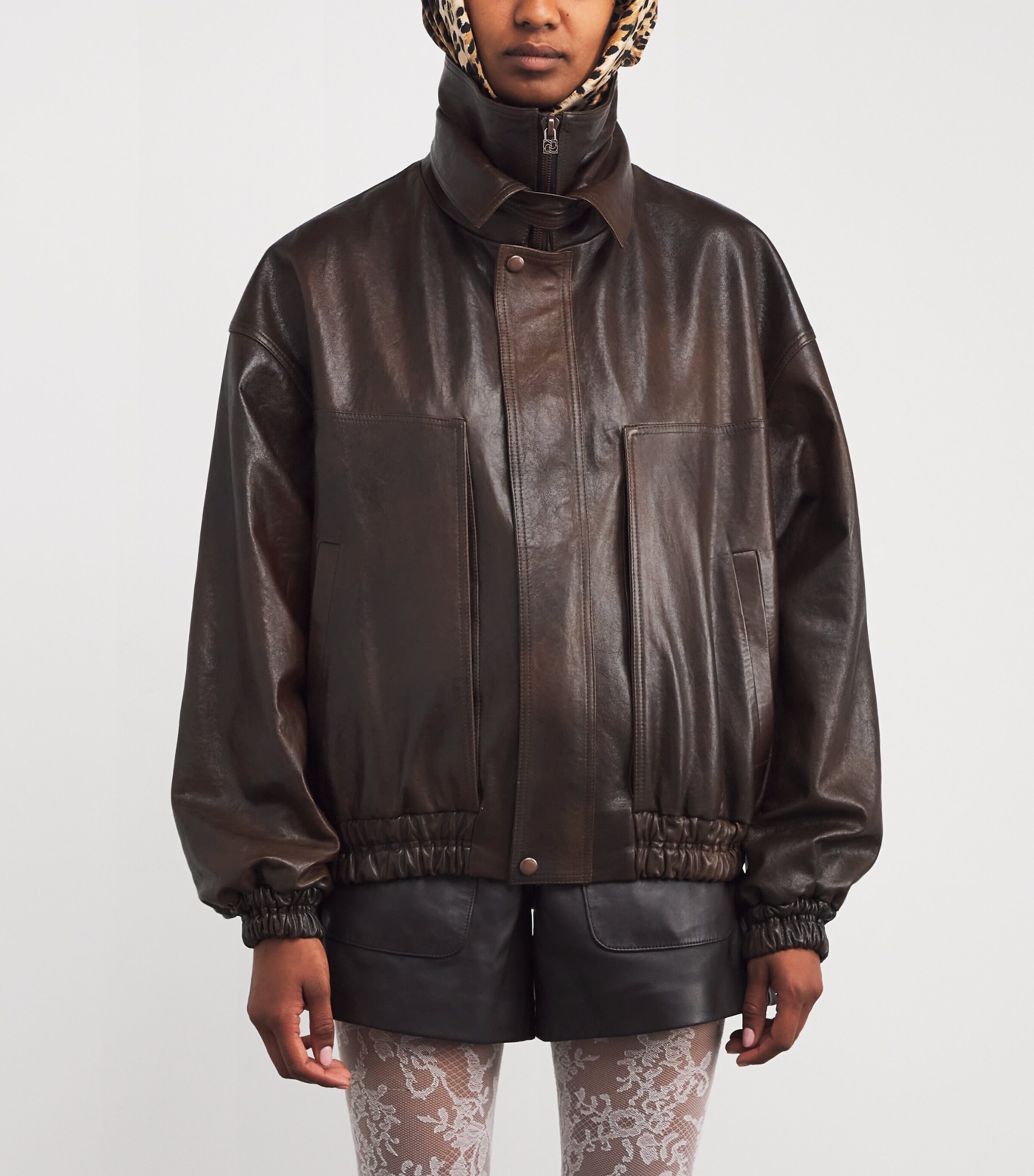 Magda Butrym Brown Leather Bomber Jacket | Harrods QA
