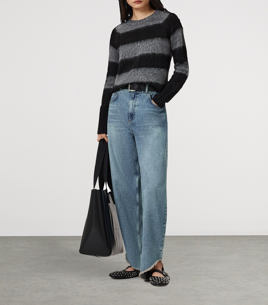 AllSaints Womens Stripe Crew-Neck Sweater Black/grey Image 3