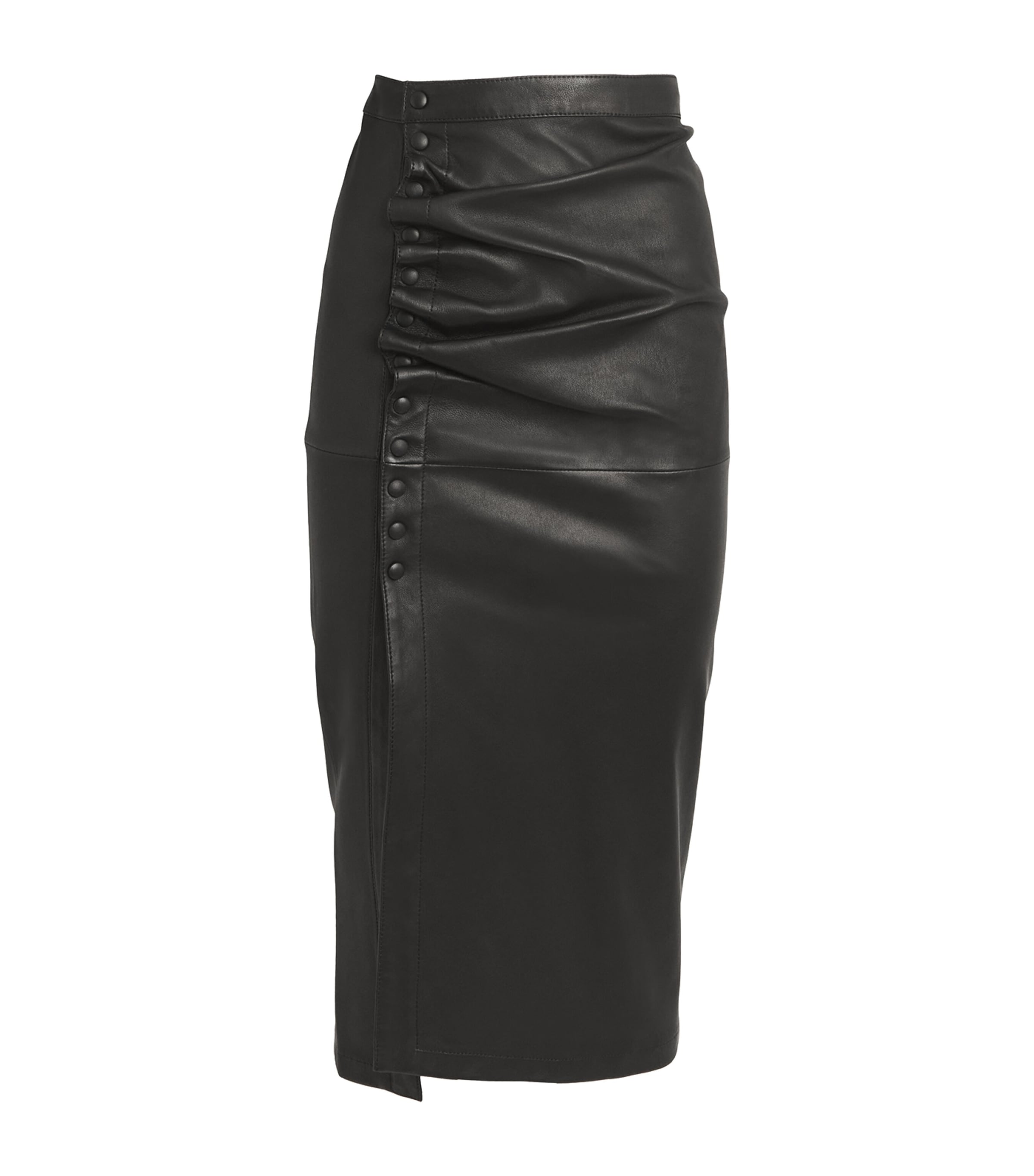 Rabanne Leather Ruched Midi Skirt In Black