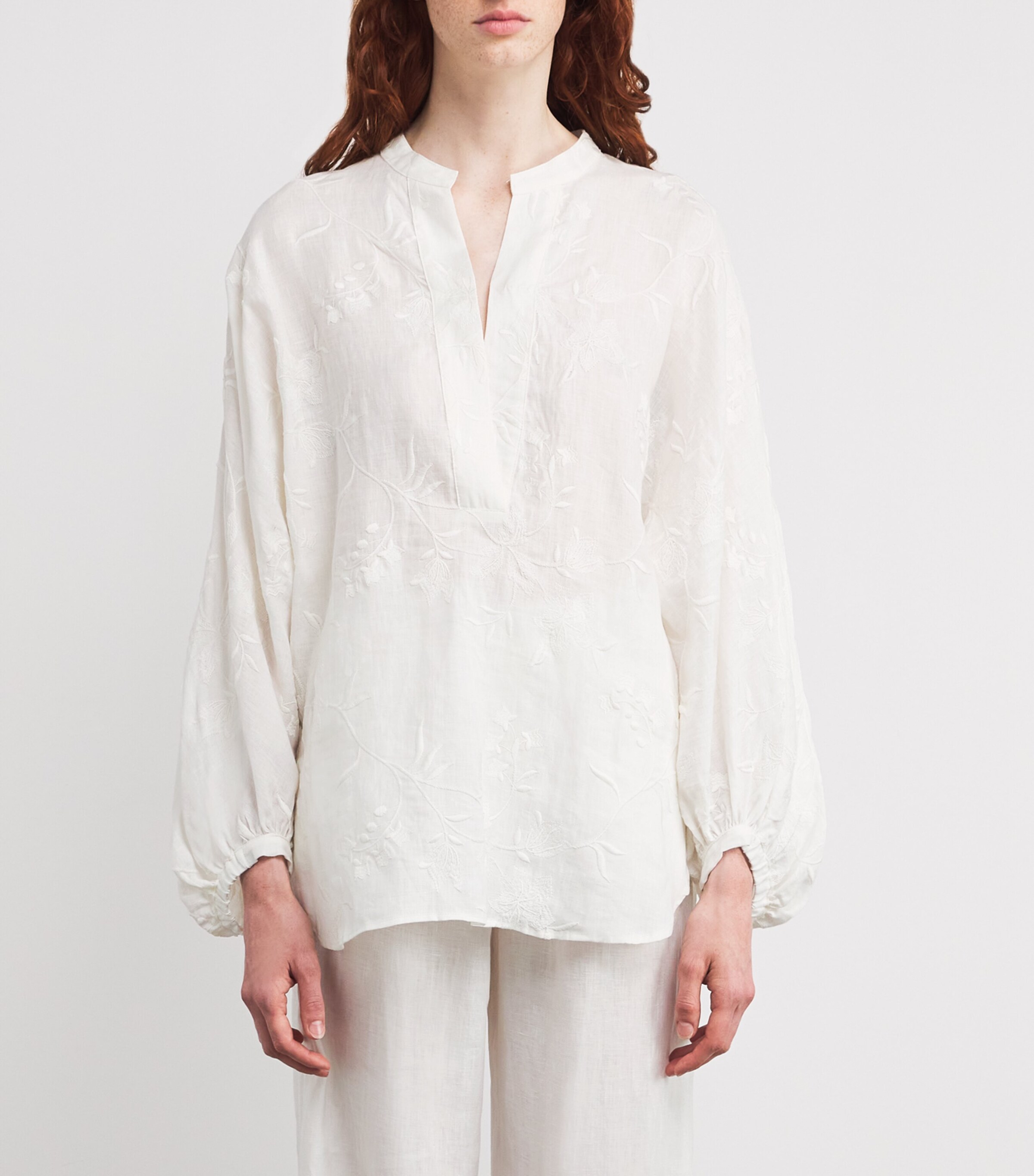 x Harrods Linen Floral-Embroidered Blouse BIANCO Image 3
