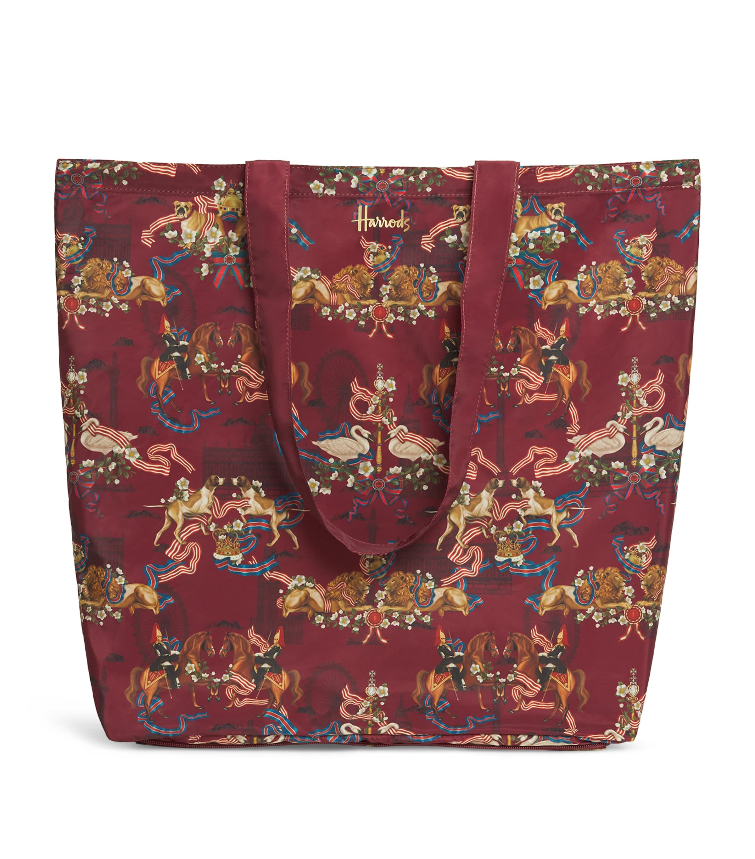 Harrods Great British Pocket Shopper Bag Burgundy Image 1