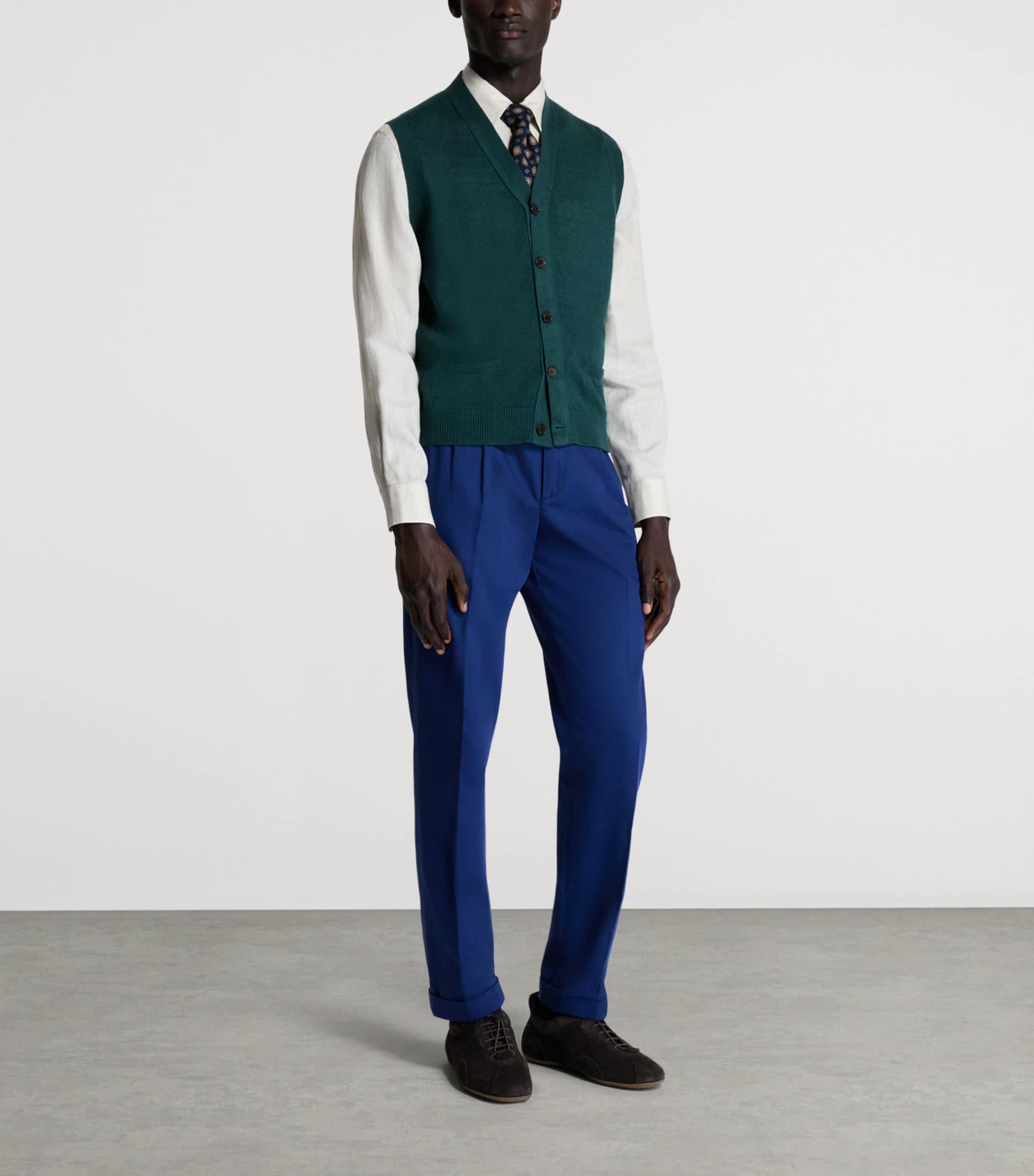 Dunhill Mens Linen-Cashmere Sweater Vest Green Image 2