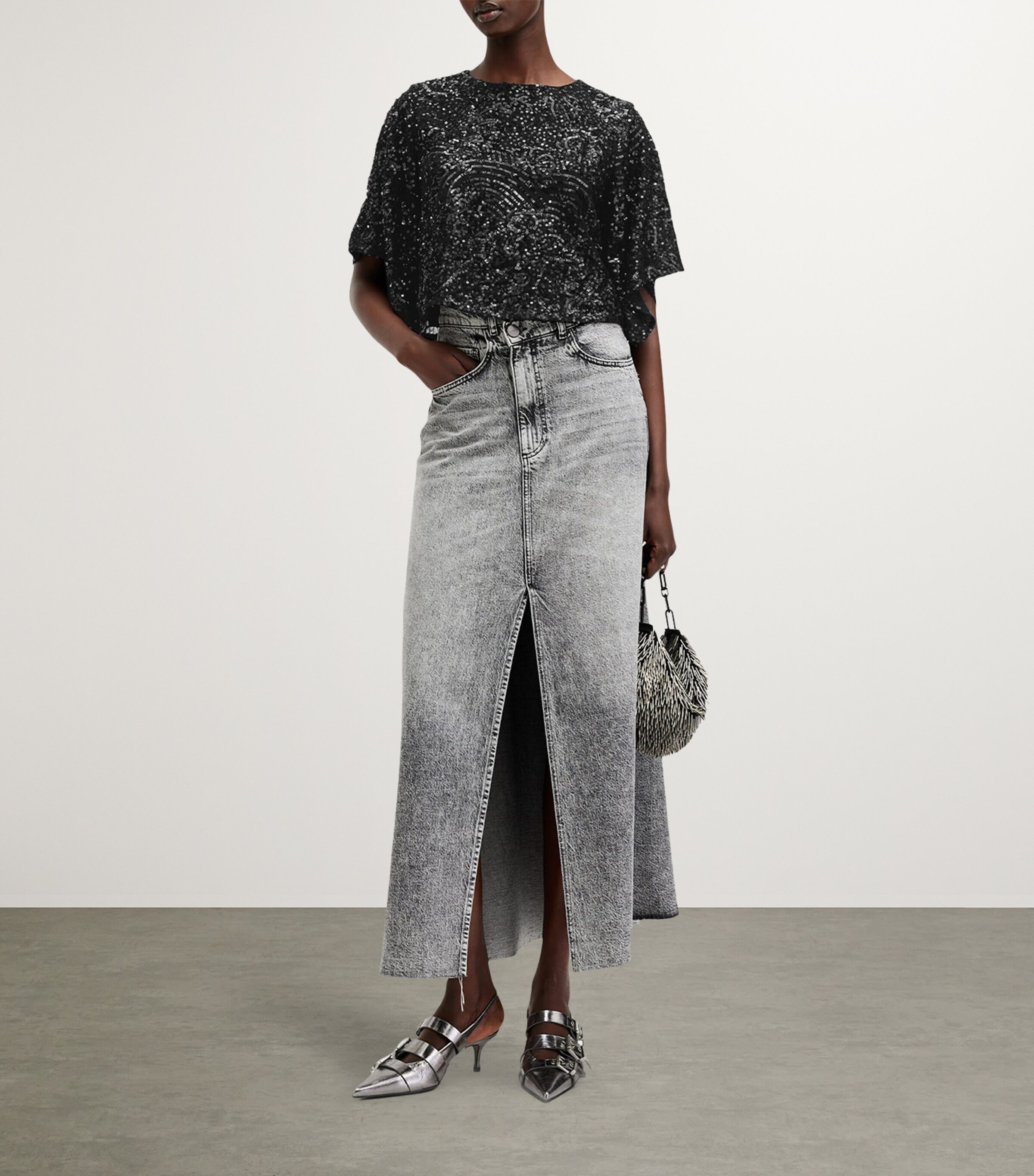 AllSaints Womens Embellished Ivy Top Black Image 4