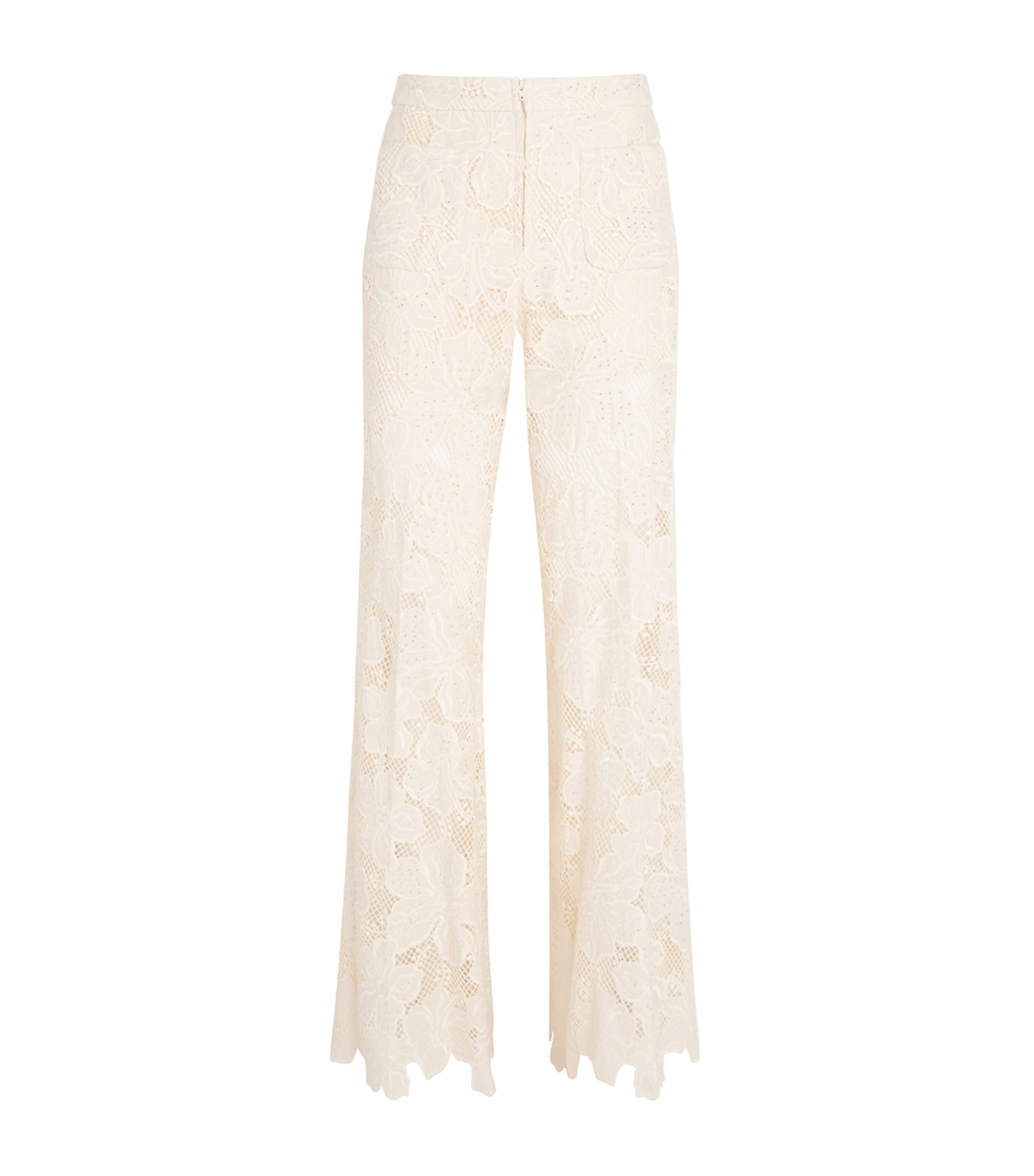 Sandro Paris Womens Guipure Lace Tailored Trousers Ecru Image 1