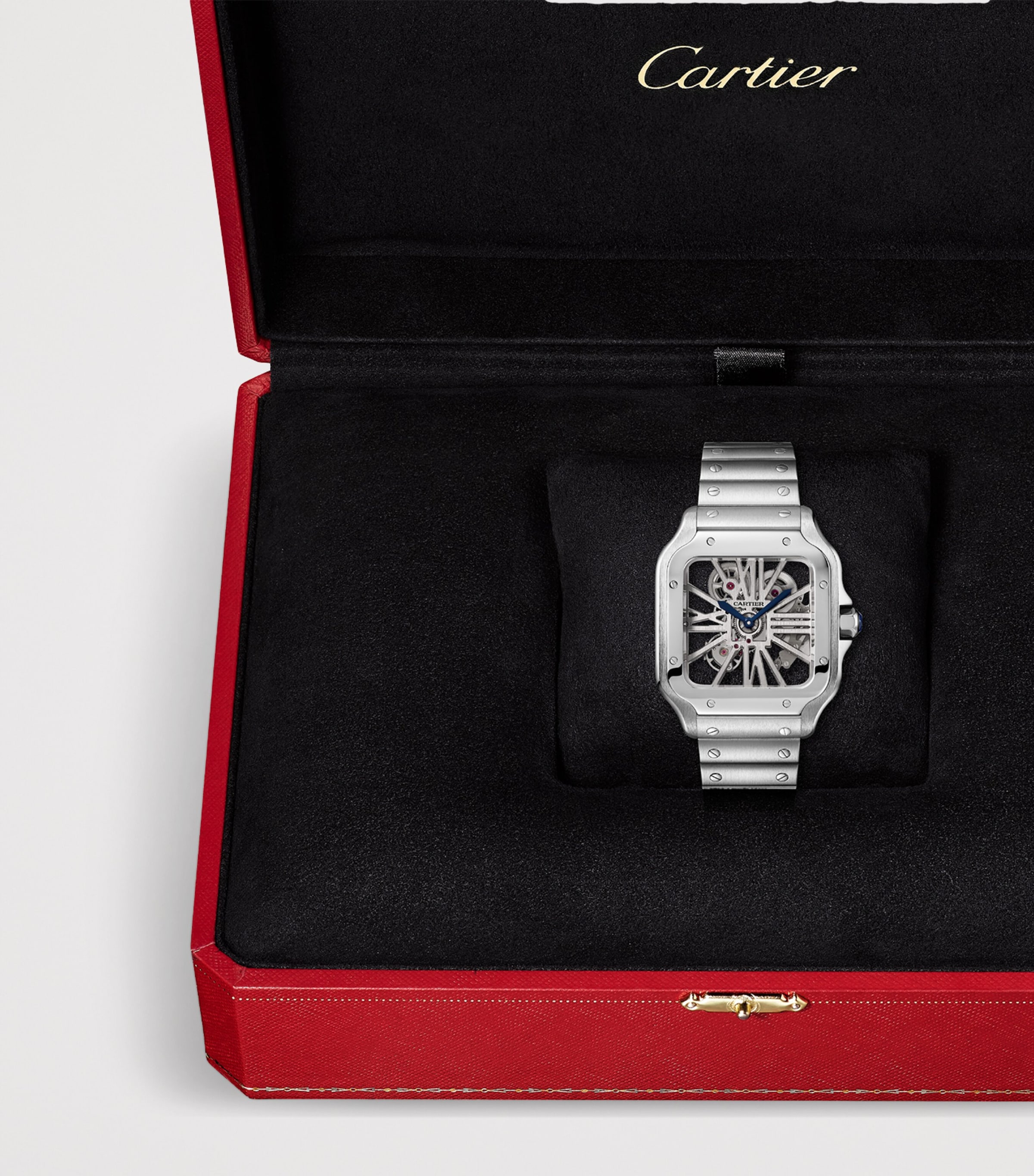 Large Stainless Steel Santos de Cartier Skeleton Watch 40mm STEEL Image 9