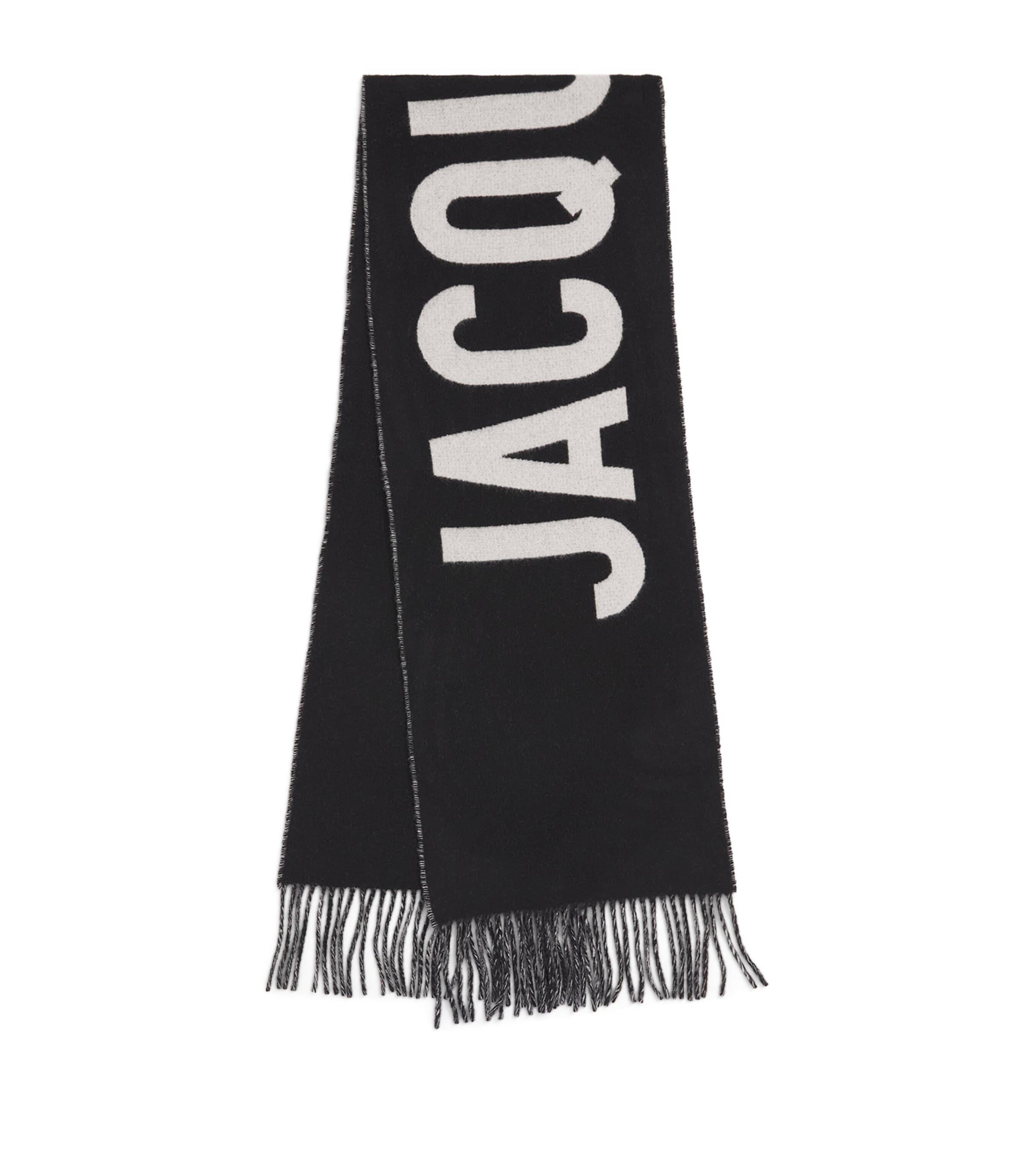 Shop Jacquemus Virgin Wool Logo Scarf In Black