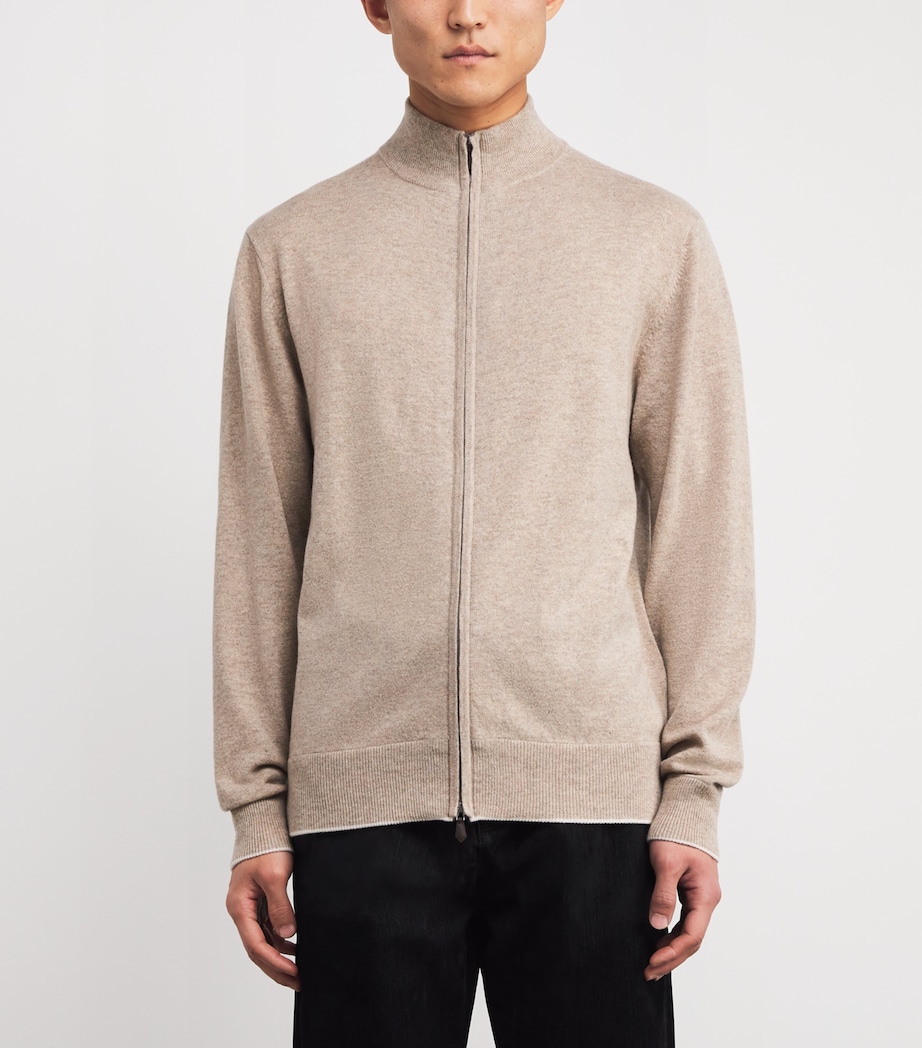 Cashmere Knightsbridge Zip Cardigan OATMEAL Image 3