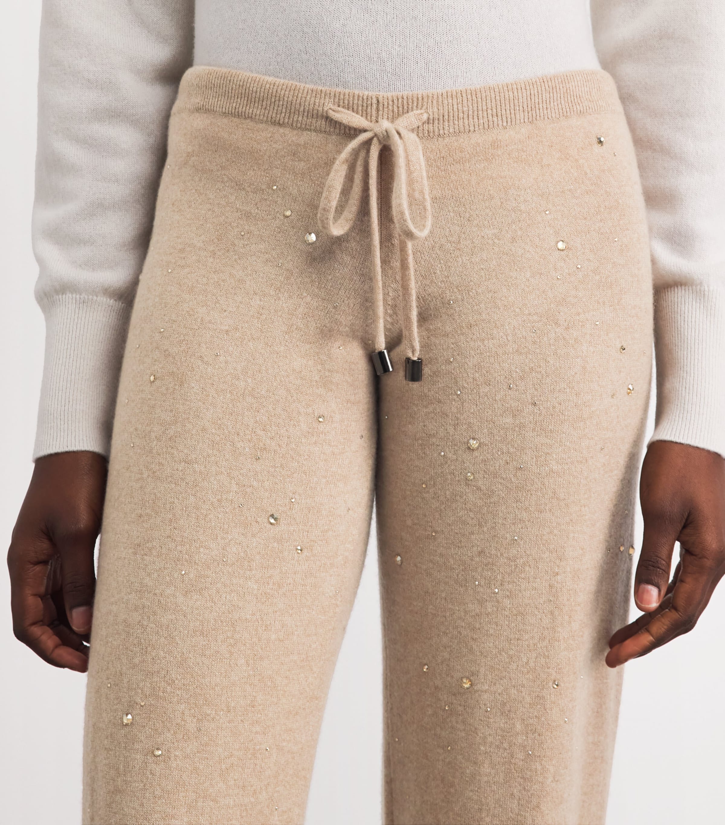 William Sharp Womens Cashmere Crystal-Embellished Sweatpants Mid Brwn Gldn Shdw Image 3