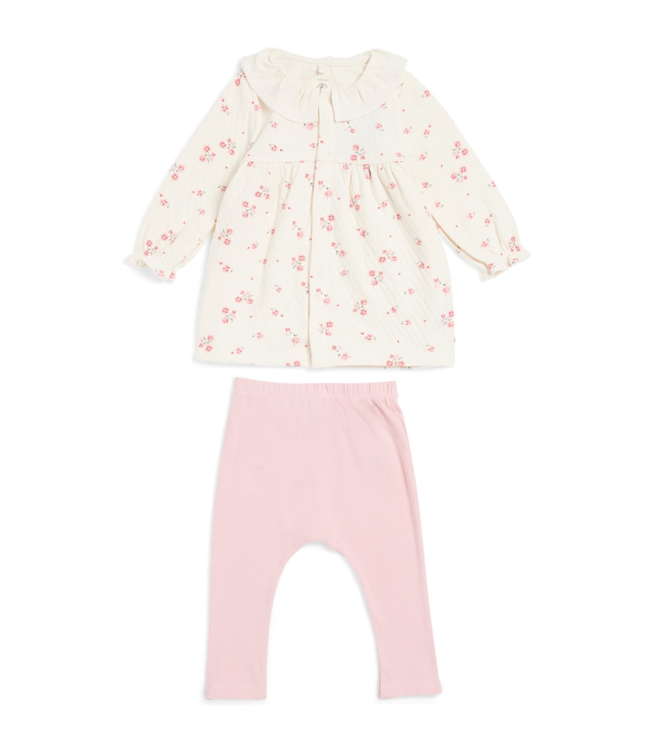 Petit Bateau Cotton Floral Dress and Leggings Set (3-18 Months) Image 1