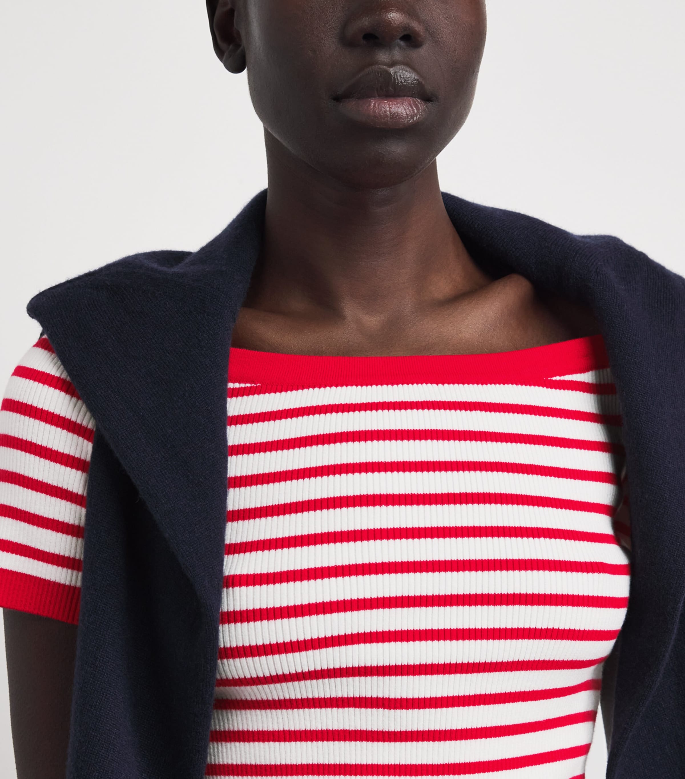 Maje Womens Stripe Rib-Knit Top Red Image 3