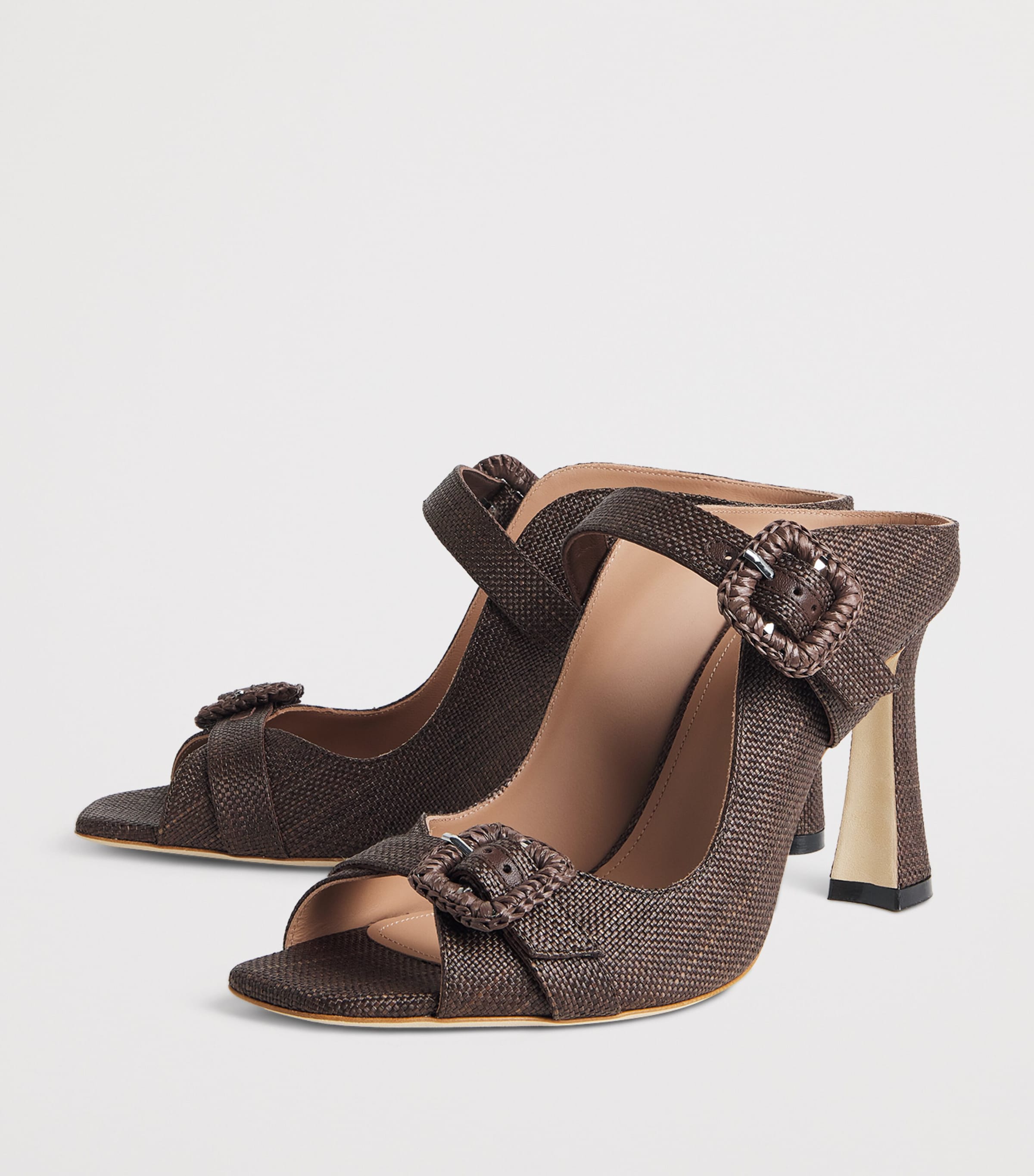 Malone Souliers Raffia Kimberly Heeled Mules 90 Dark Brown Image 3