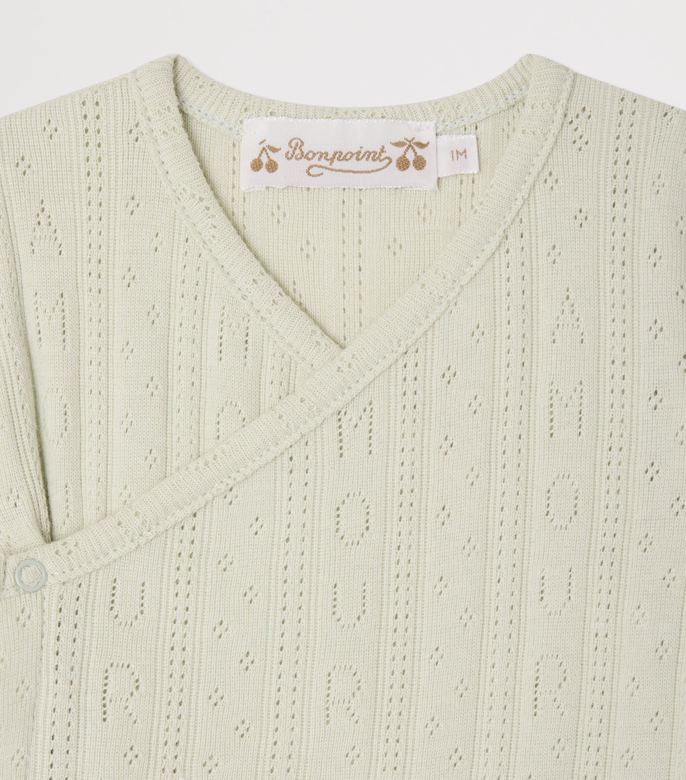 Bonpoint Cotton V-Neck Bodysuit (1-18 Months) Vert Celadon Image 3