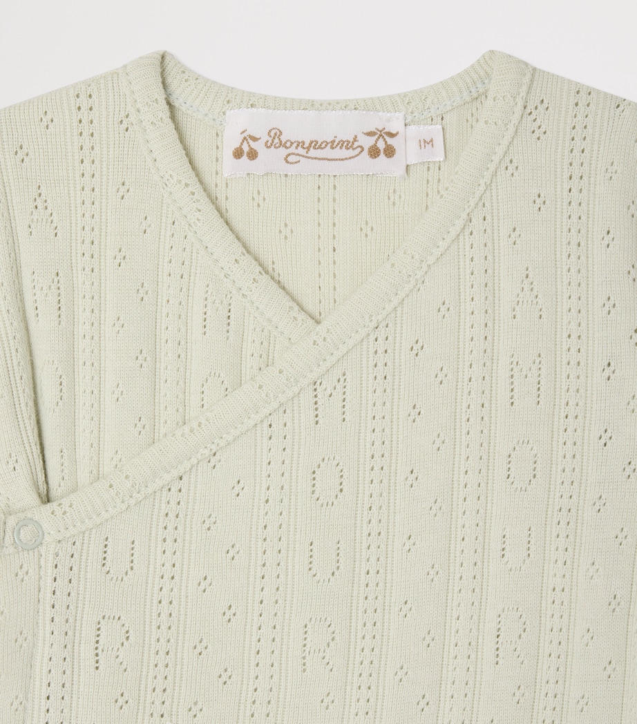 Bonpoint Cotton V-Neck Bodysuit (1-18 Months) Vert Celadon Image 3