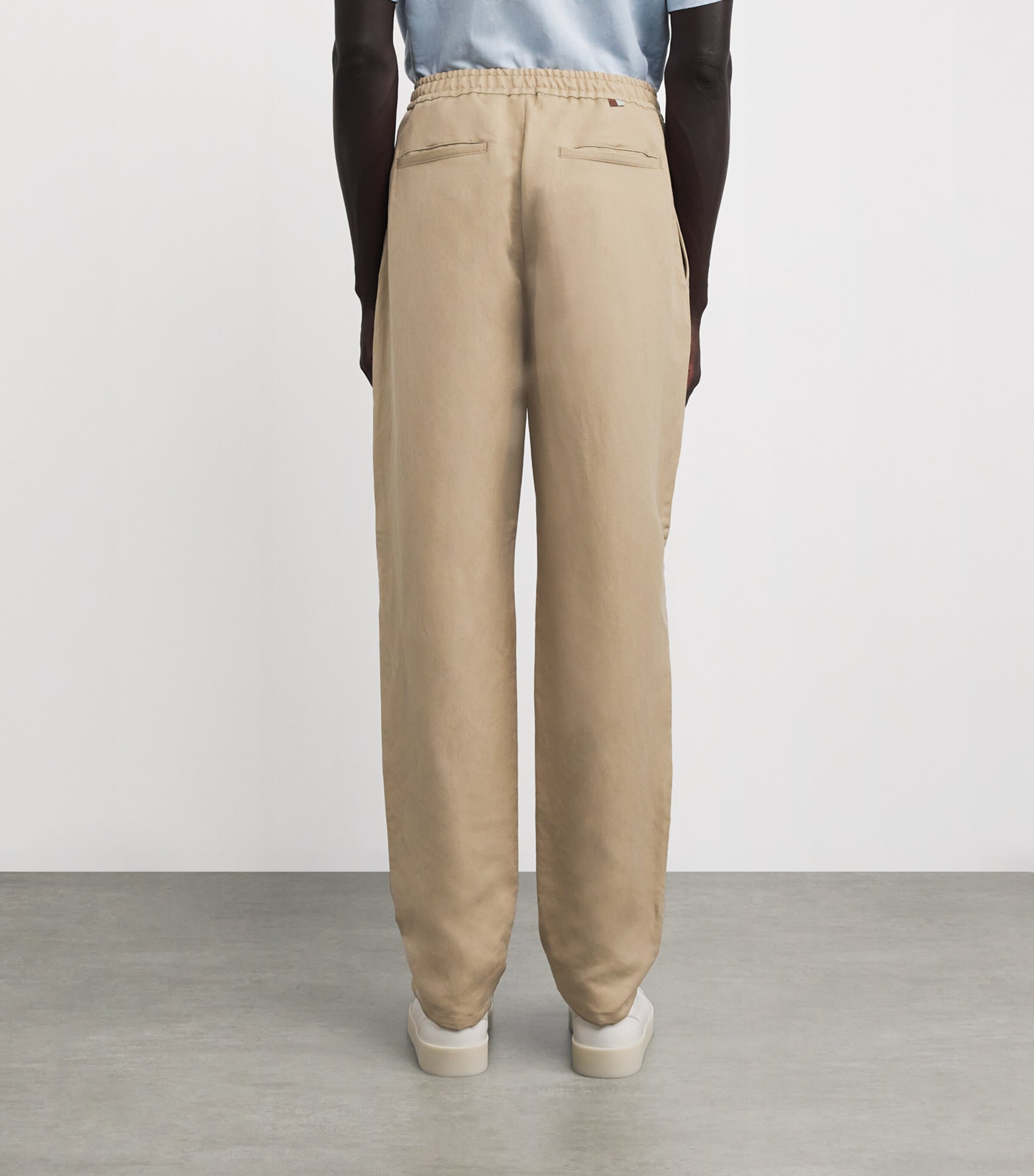 Canali Mens Linen-Silk Drawstring Trousers Beige Image 4