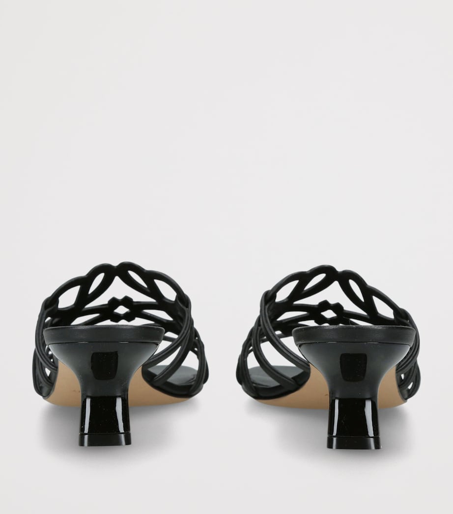 Leather Petal Anagram Heeled Mules 45 BLACK Image 2