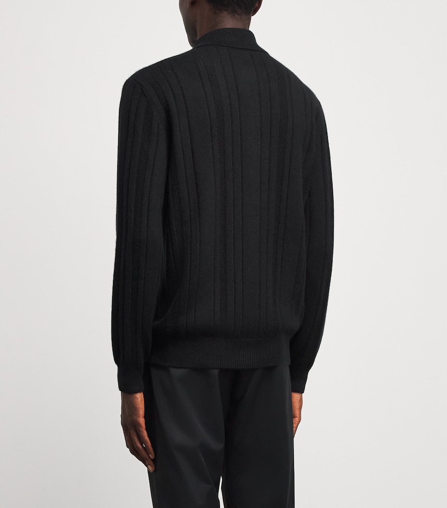 Brett Johnson Mens Cashmere-Silk Ribbed Cardigan Noir Image 5