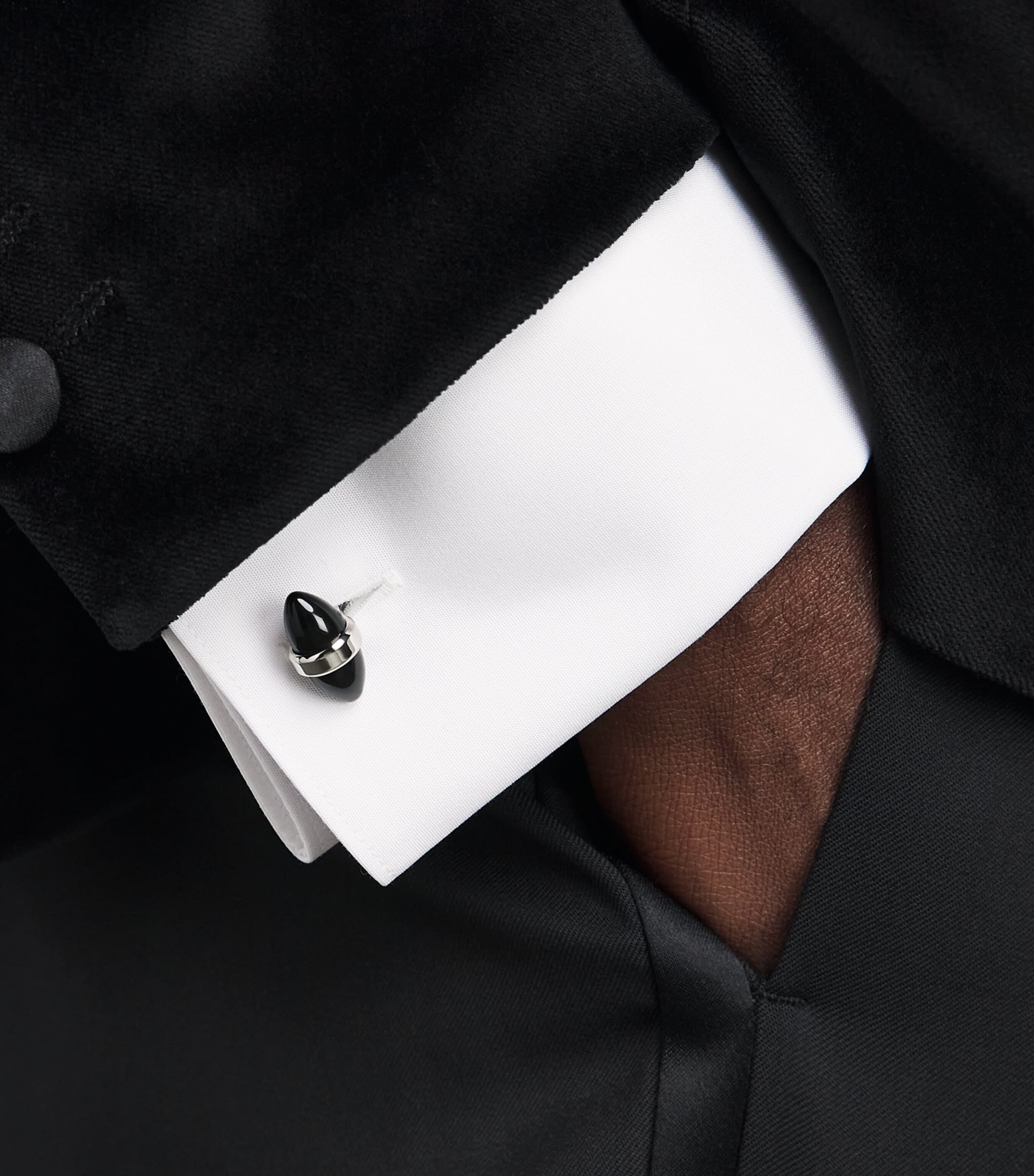 Babette Wasserman Rhodium-Plated Onyx Sleek Bullet Cufflinks Onyx Image 2