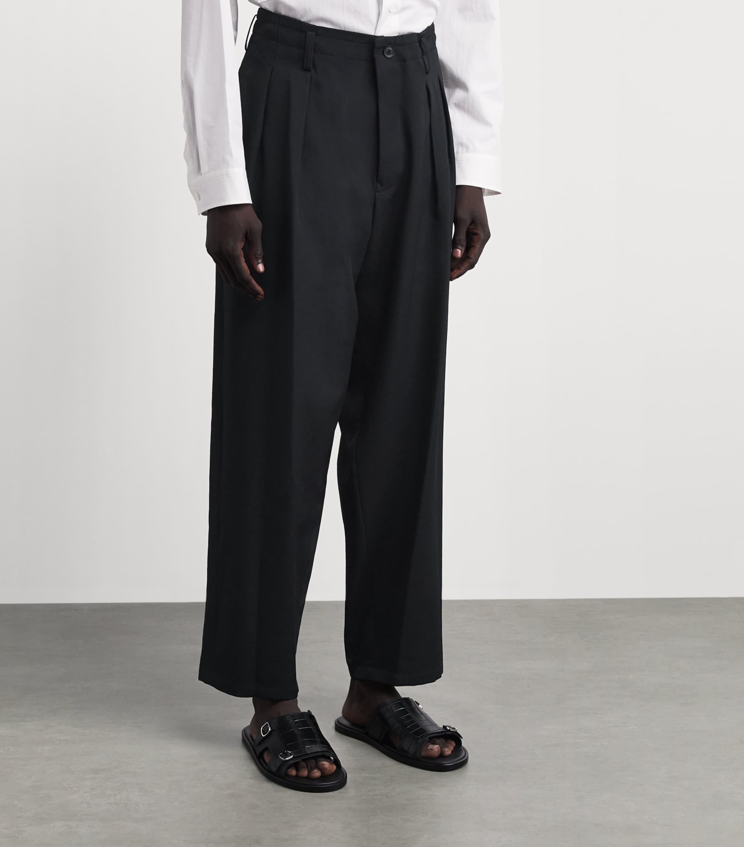 Yohji Yamamoto Mens Wool Pleated Slim Trousers Black Image 4