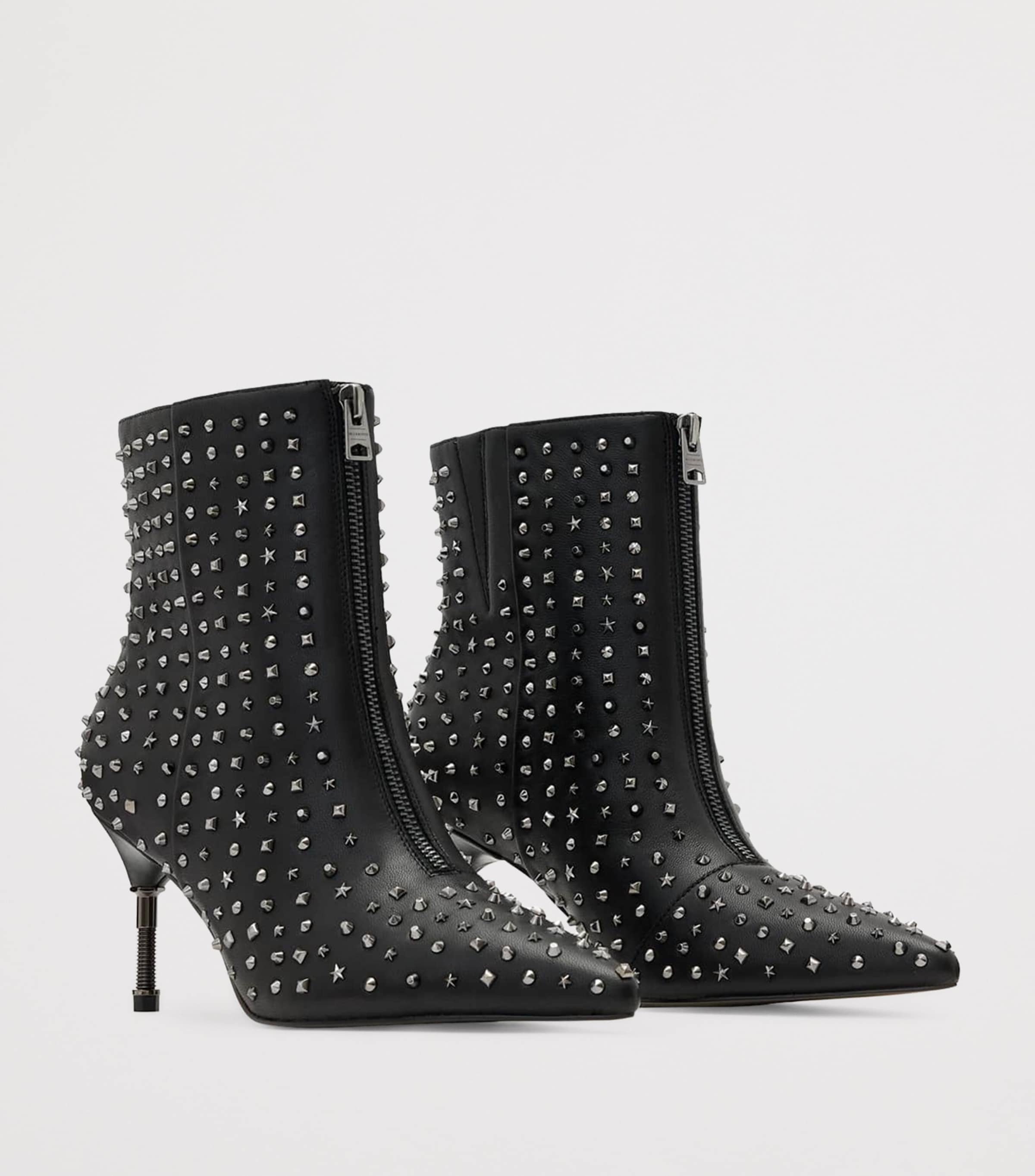 Leather Stud Heeled Boots 88 BLACK Image 2