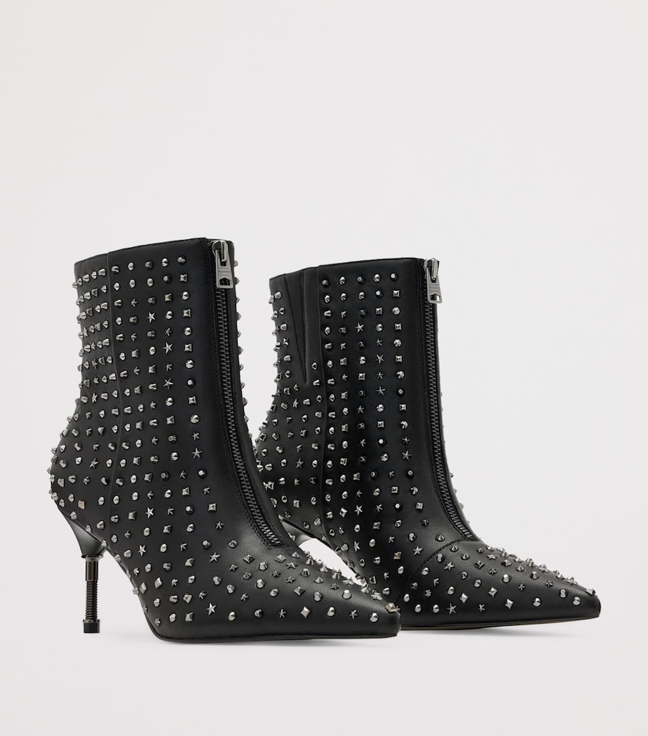 Leather Stud Heeled Boots 88 BLACK Image 2