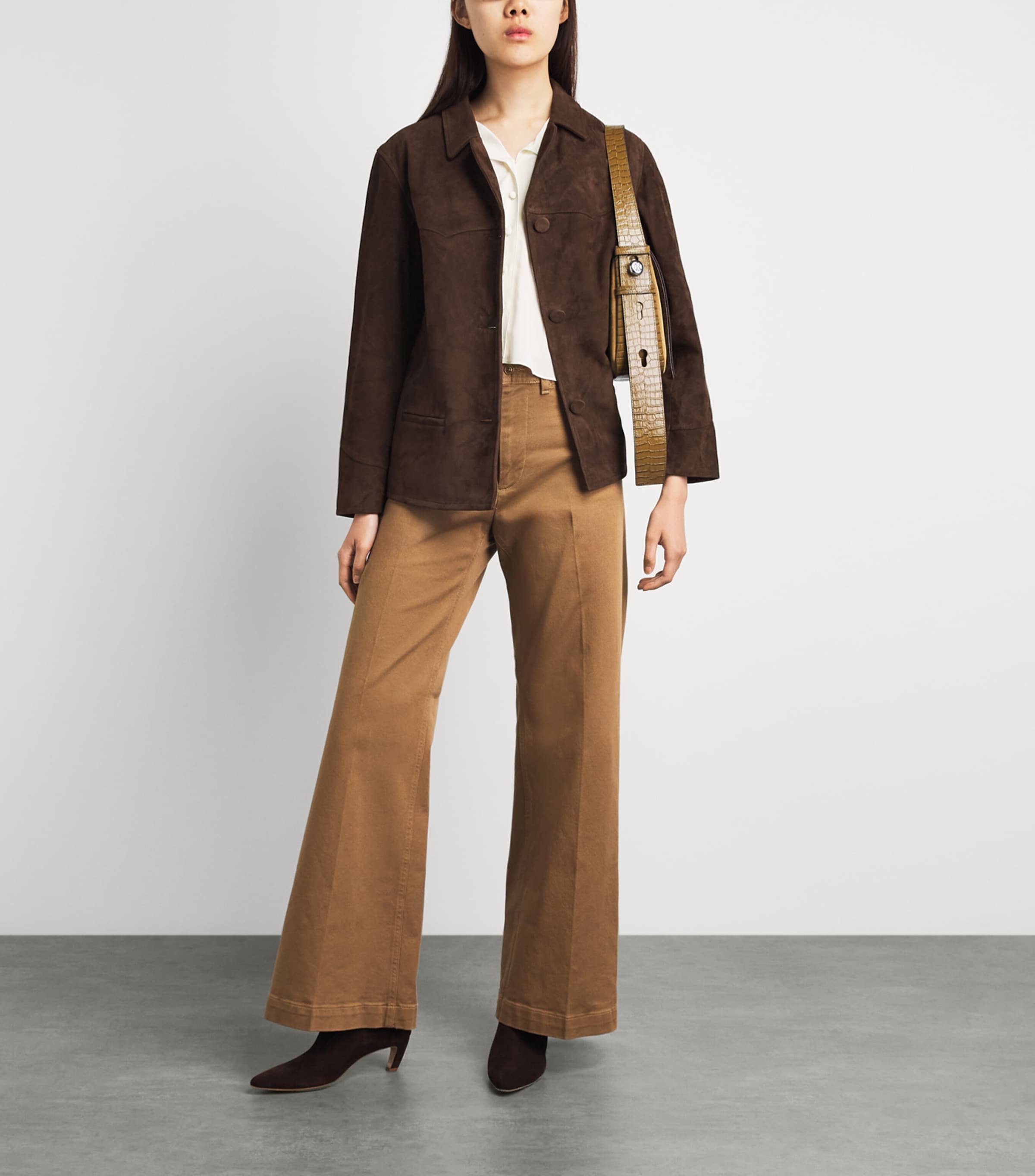 Tory Burch Womens Suede Lightweight Jacket Light Chocolate Image 2
