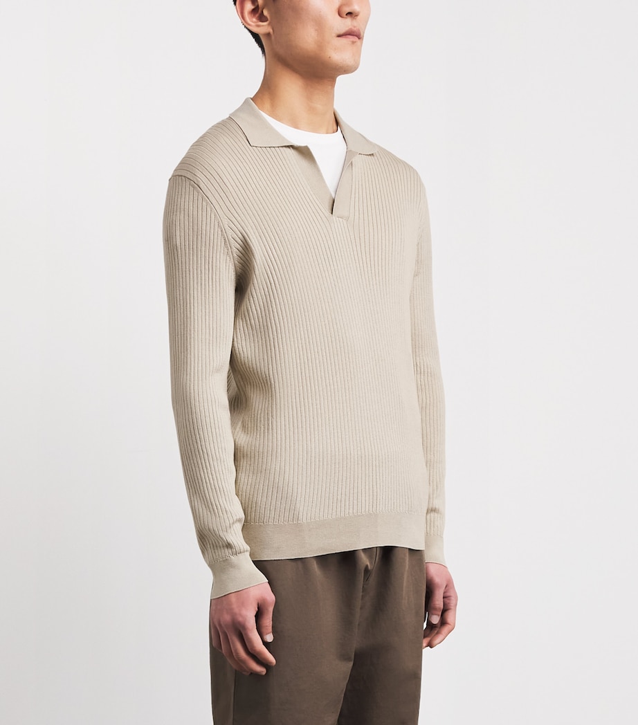 Sunspel Mens Silk-Cotton Long-Sleeve Polo Shirt Brgt Hazelwood Image 4