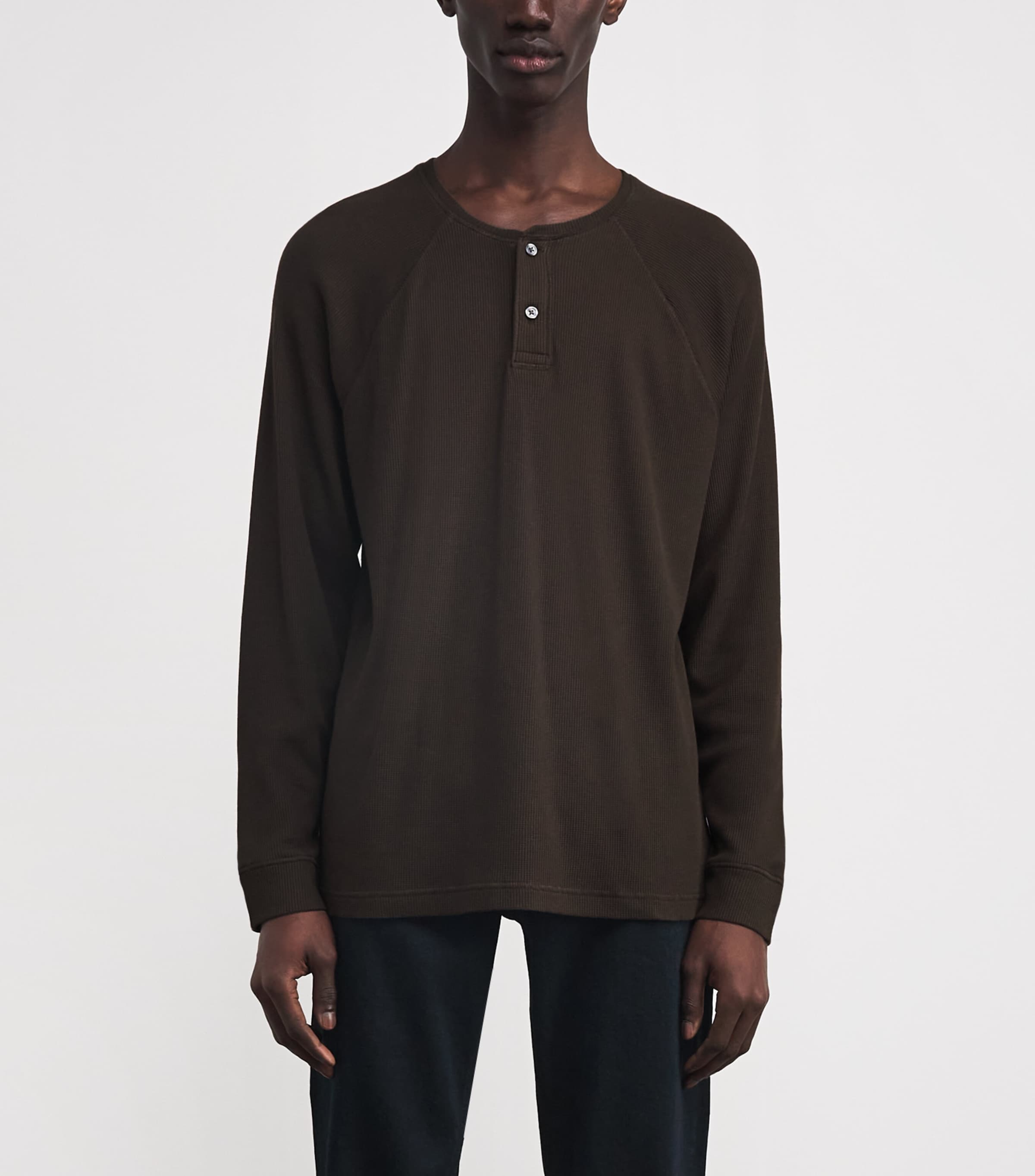 Long-Sleeved Henley Top DEEP OAK Image 3