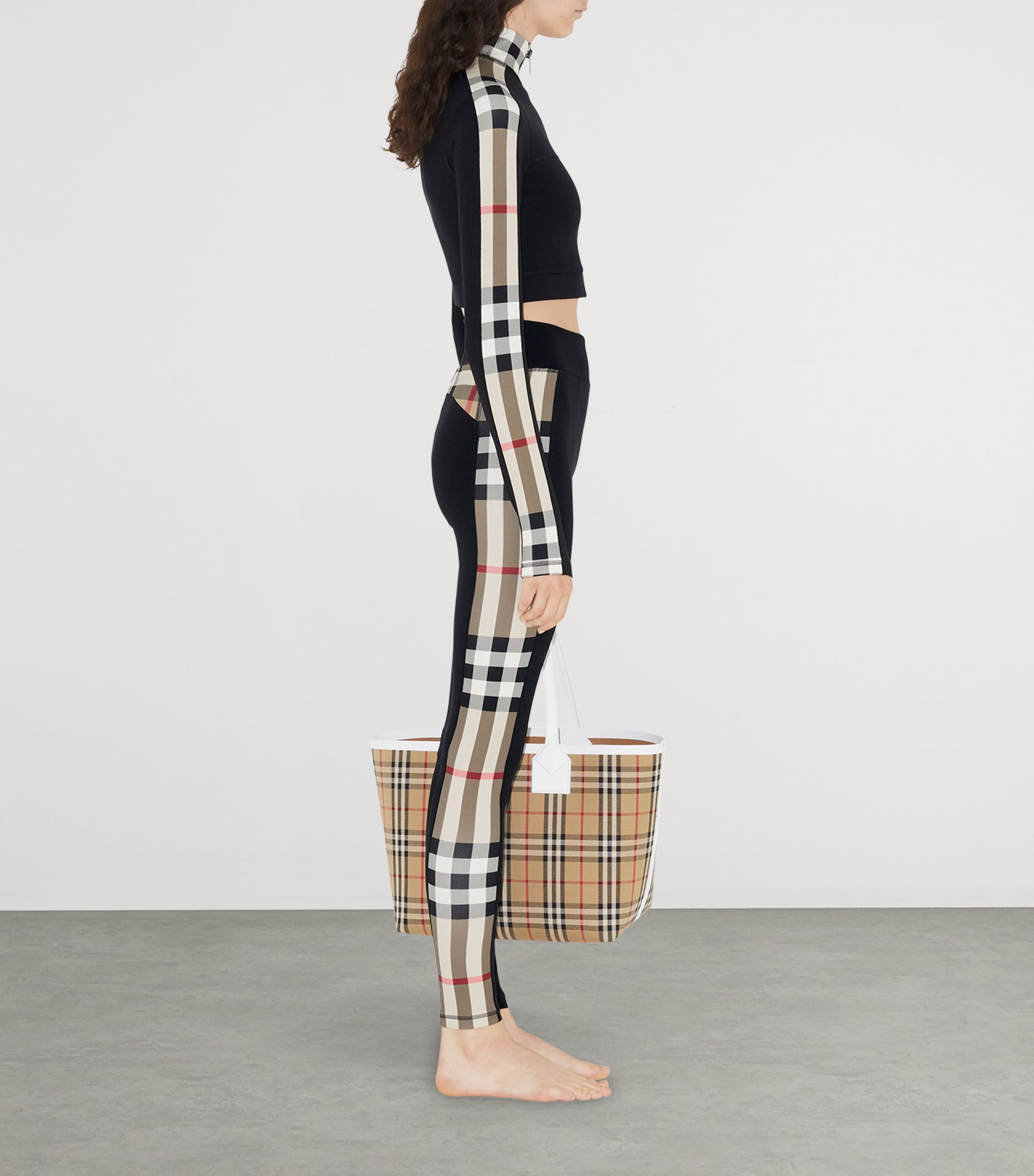Stretch-Jersey Check-Trim Leggings BLACK Image 3