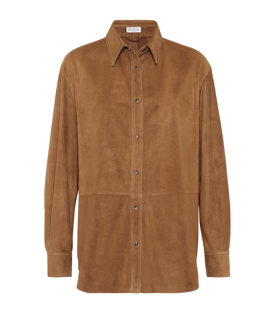 Brunello Cucinelli Womens Suede Monili-Trim Shirt Image 1