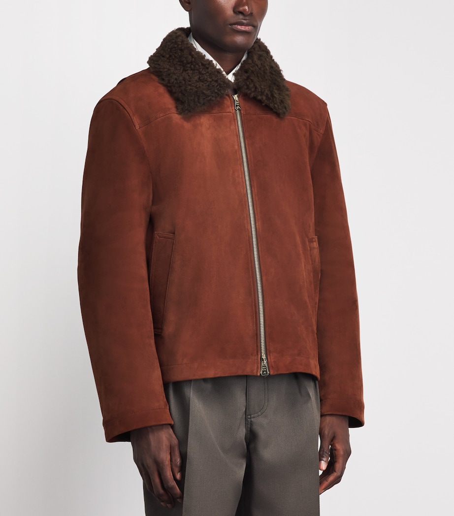 Paul Smith Mens Suede Shearling-Collar Flight Jacket Brown Image 4