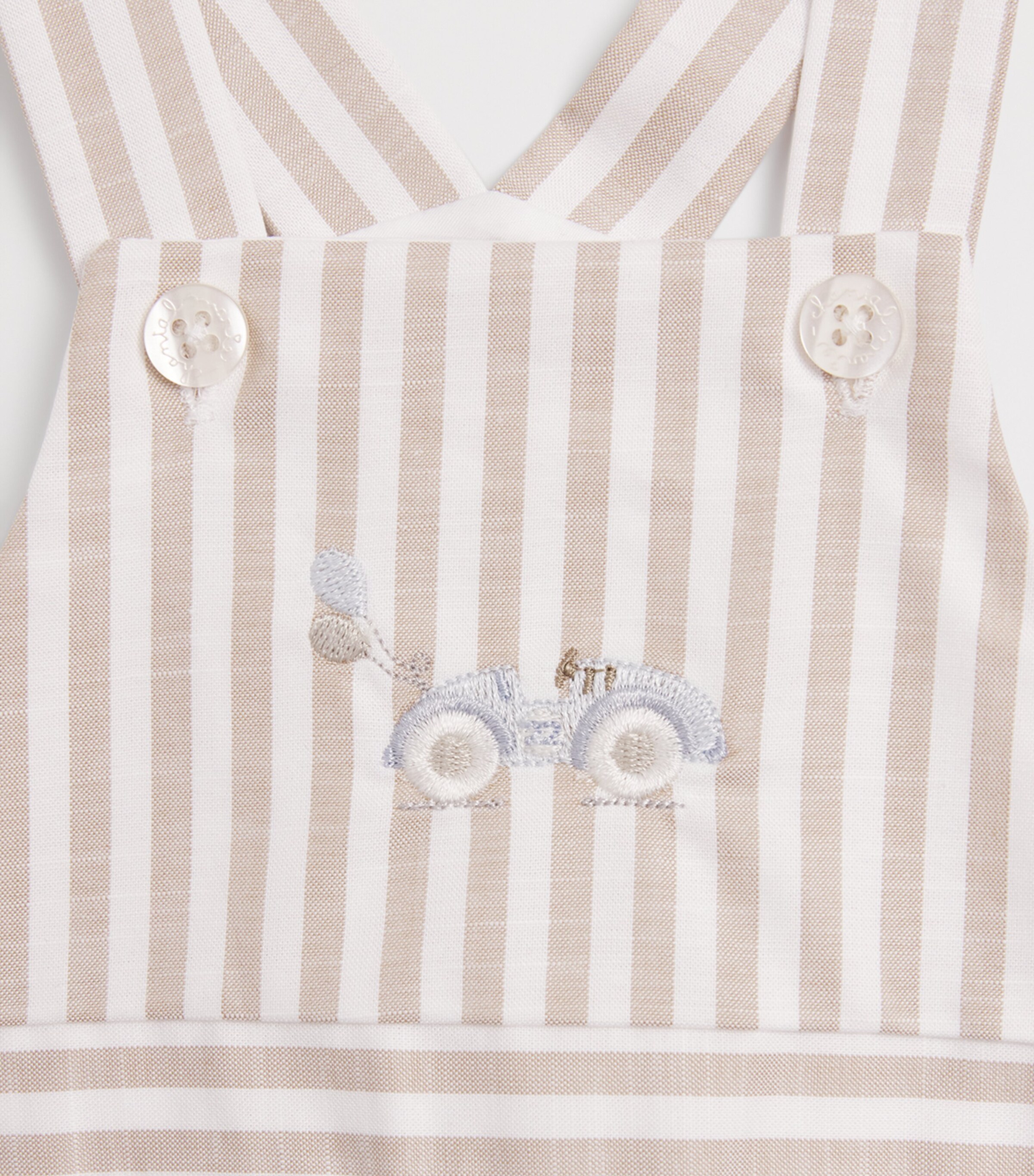 Marie-Chantal Cotton Alfie Race Car Dungarees (3-24 Months) Ivory/sepia Image 3