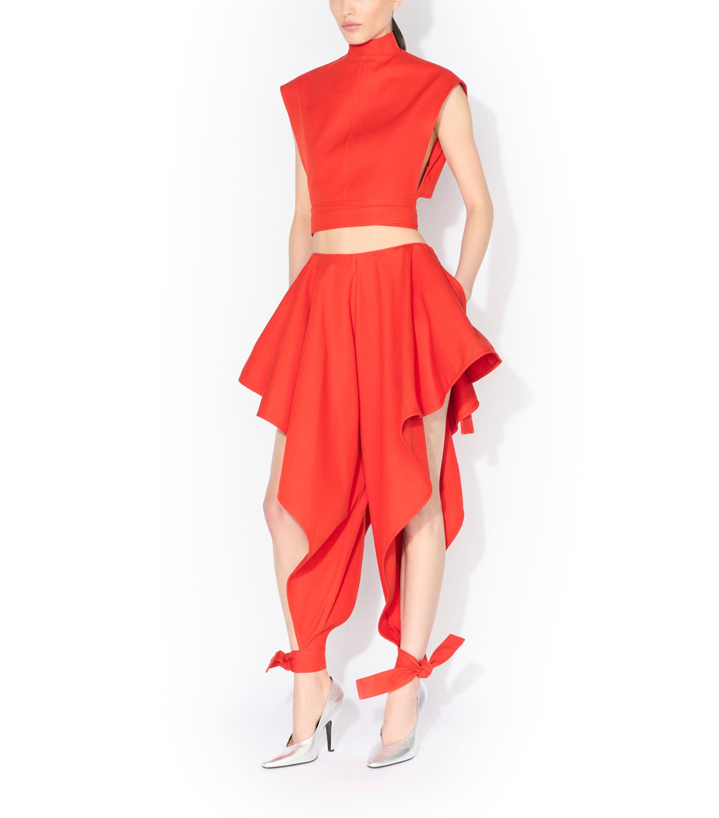 Alaïa Womens Cotton Gabardine Open-Leg Trousers Orange Sanguine Image 2