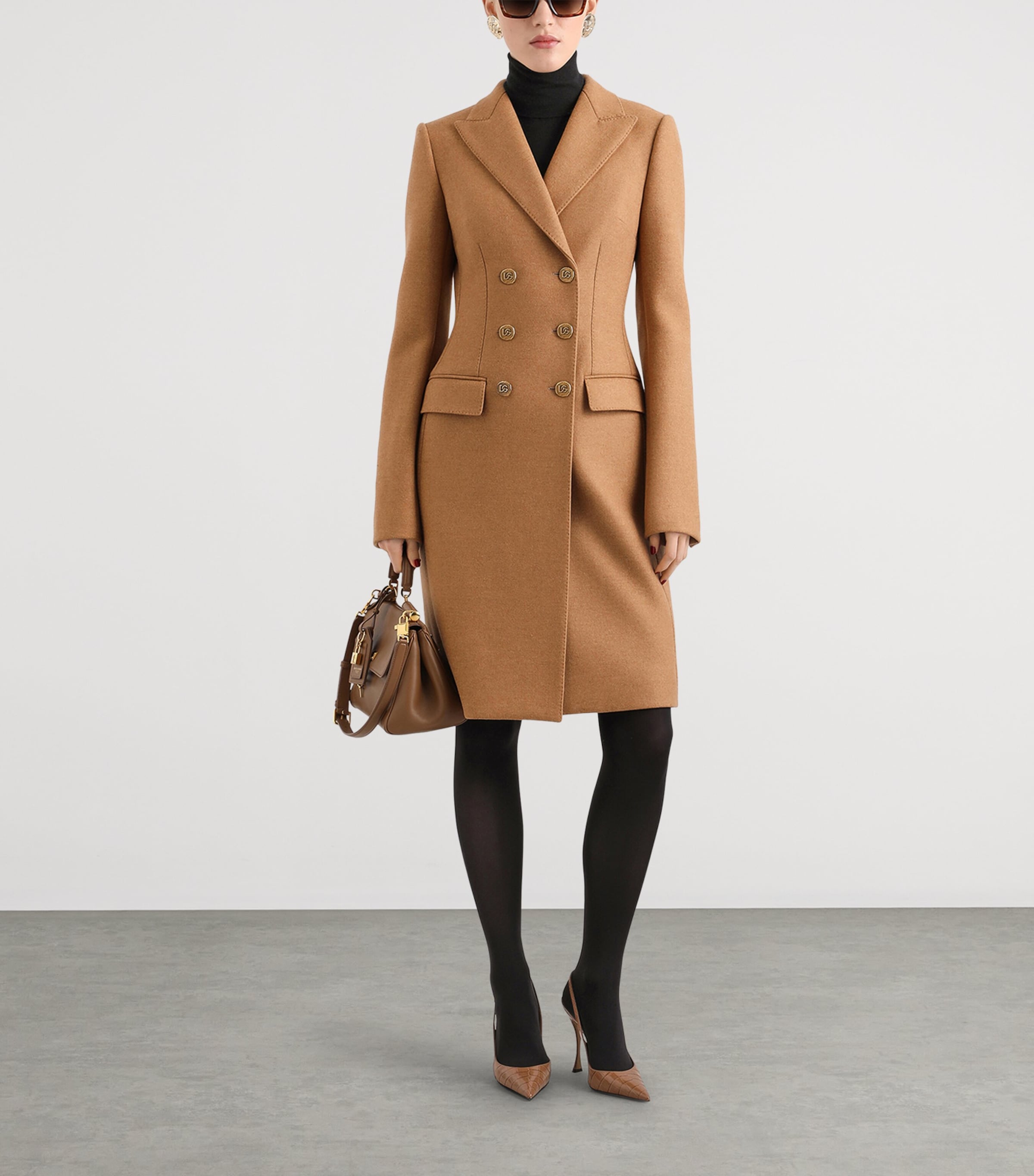 Dolce&Gabbana Womens Wool Double-Breasted Coat Sand Image 2