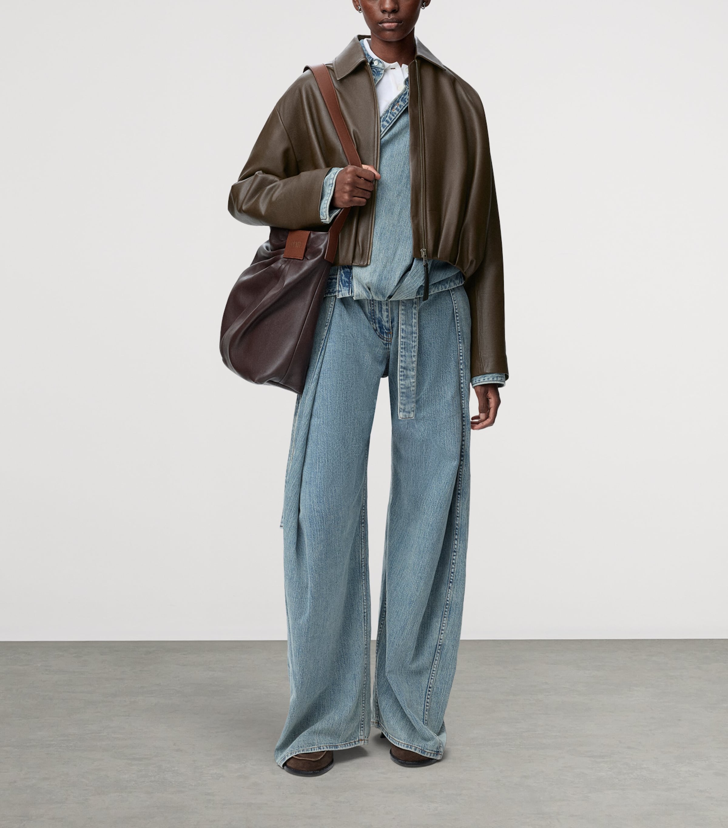 Calfskin Draped Bomber Jacket DARK GREEN Image 2