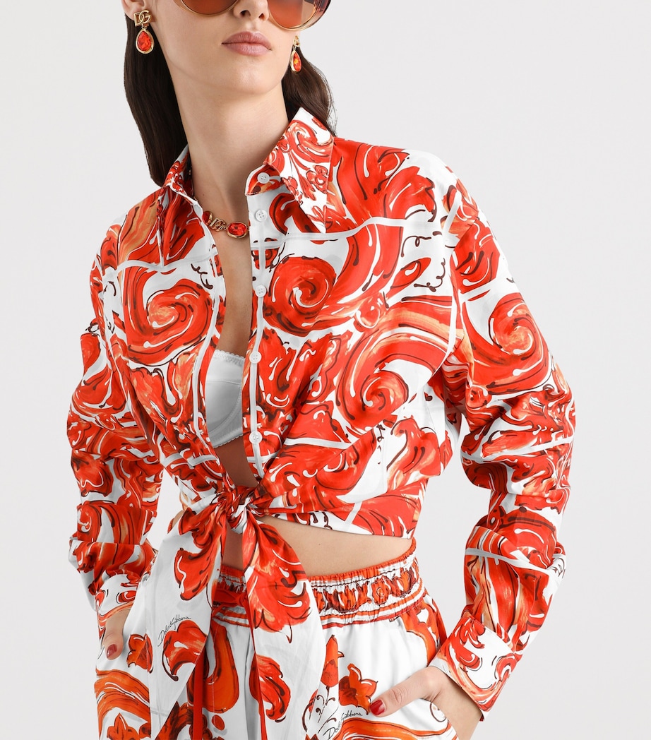 Dolce&Gabbana Womens Cotton Majolica Print Tie-Waist Shirt Combined Colou Image 3