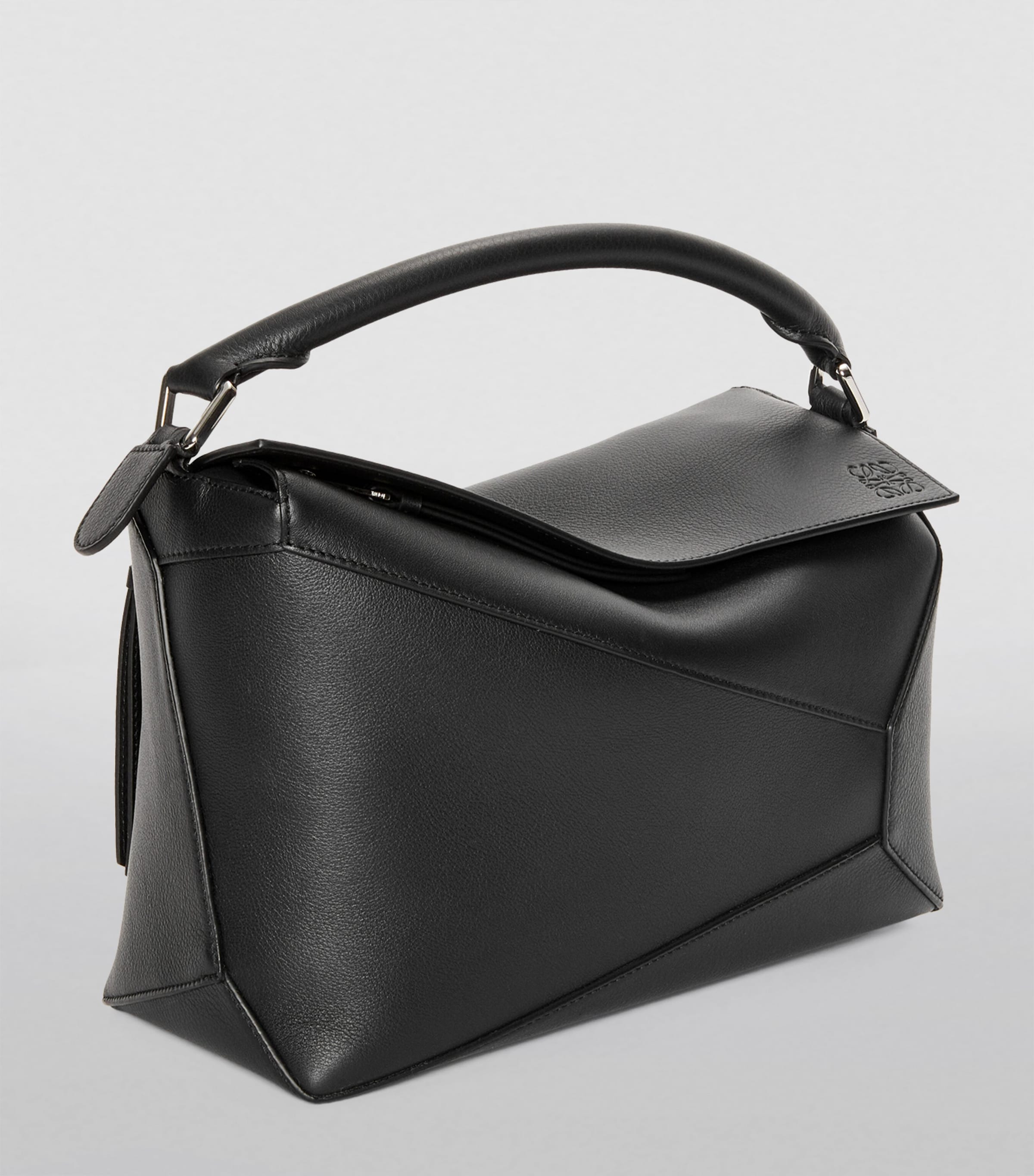 Leather Puzzle Edge Top-Handle Bag BLACK Image 5