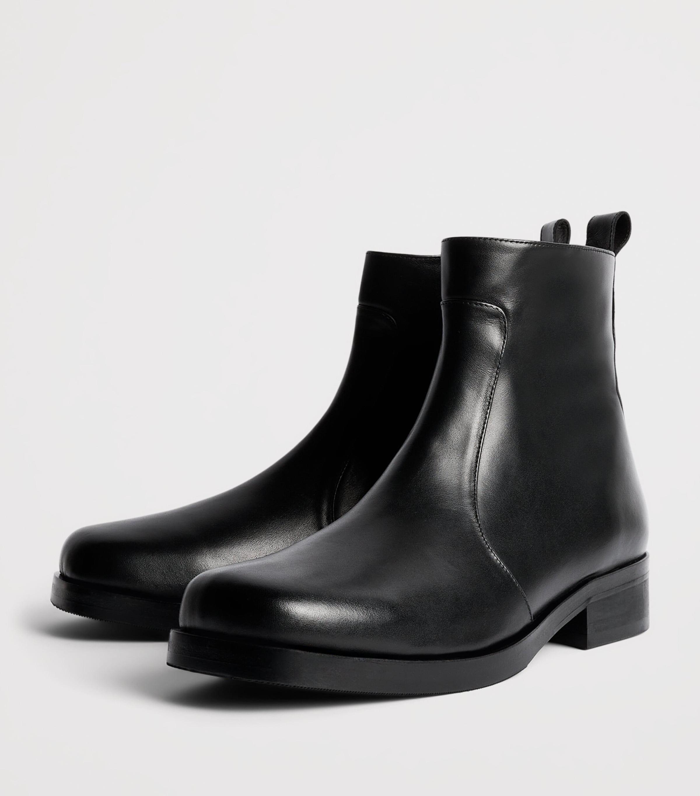 Leather Square-Toe Boots BLACK Image 3