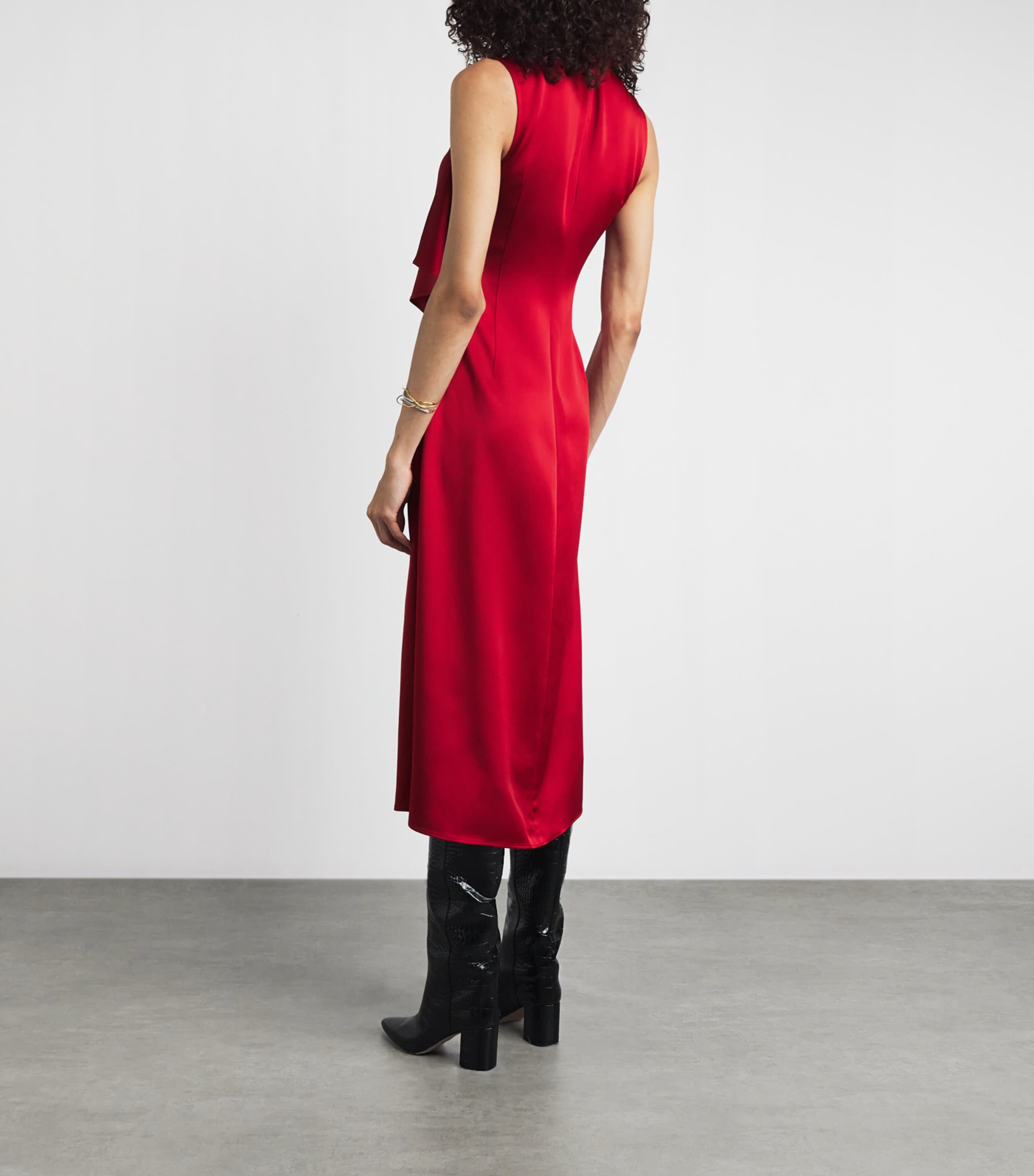 RETORI Womens Satin Draped Midi Dress Red Image 4