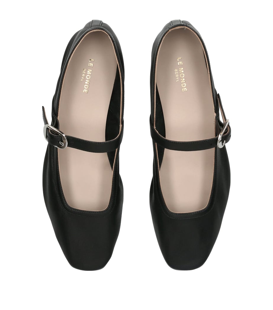 Leather Mary Jane Ballet Flats BLACK Image 6
