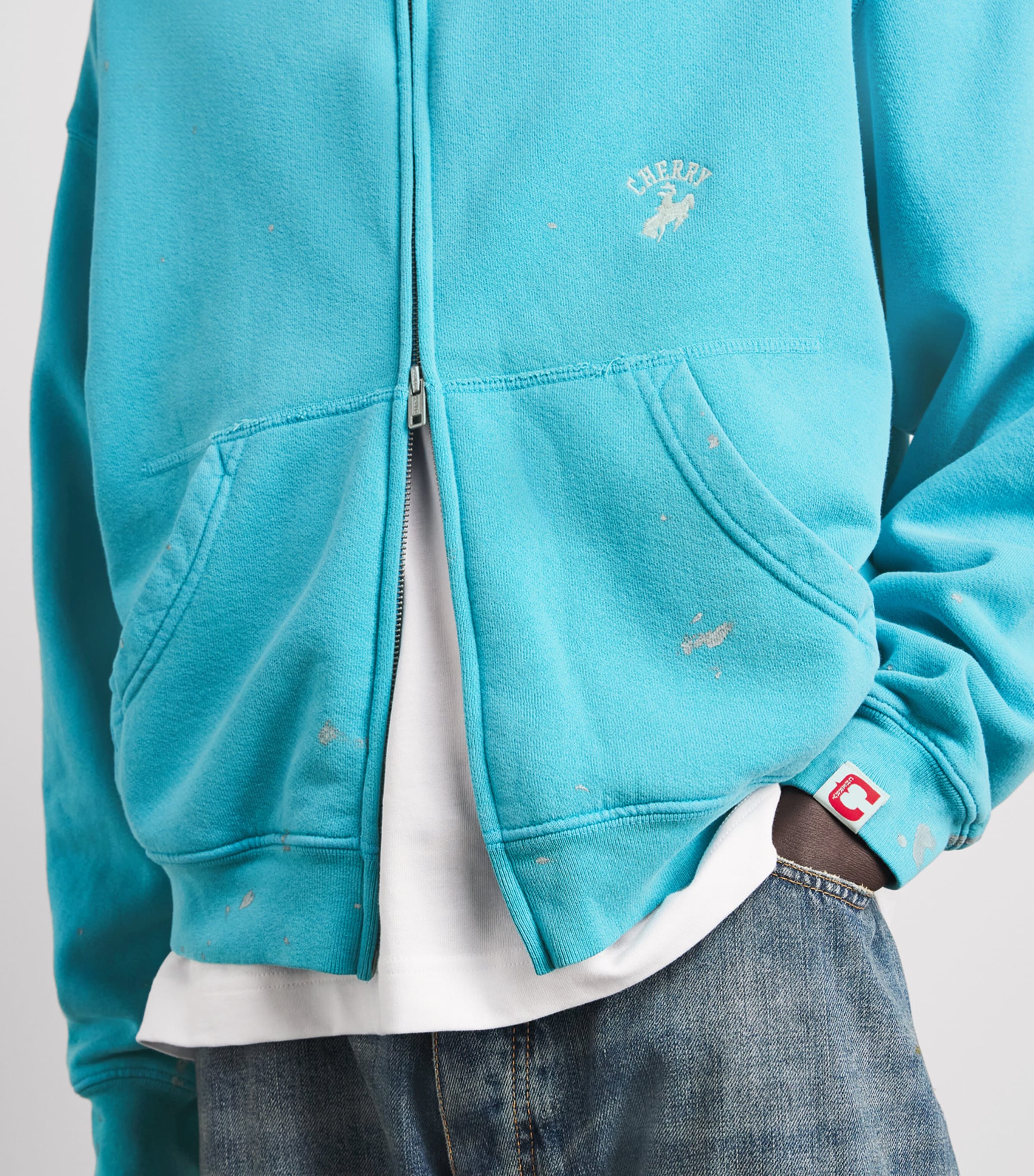 Cherry Los Angeles Turquoise Western Athletic Zip-Up Hoodie