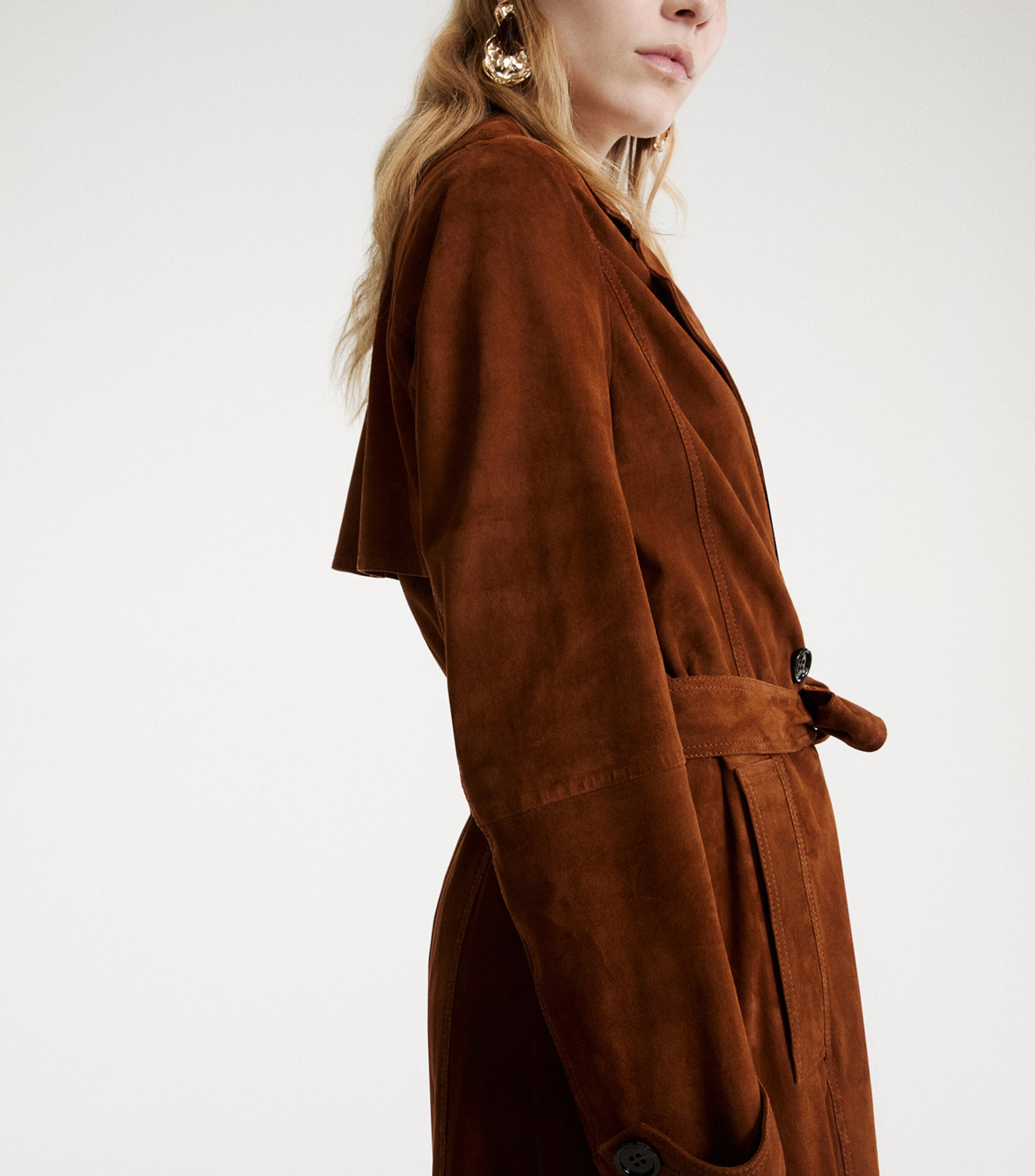 Marella Womens Suede Belted Coat Cognac Image 5