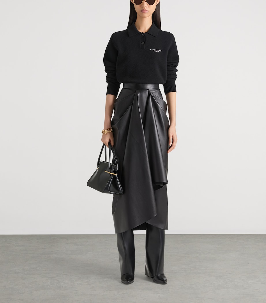 Leather Draped Midi Skirt BLACK Image 2
