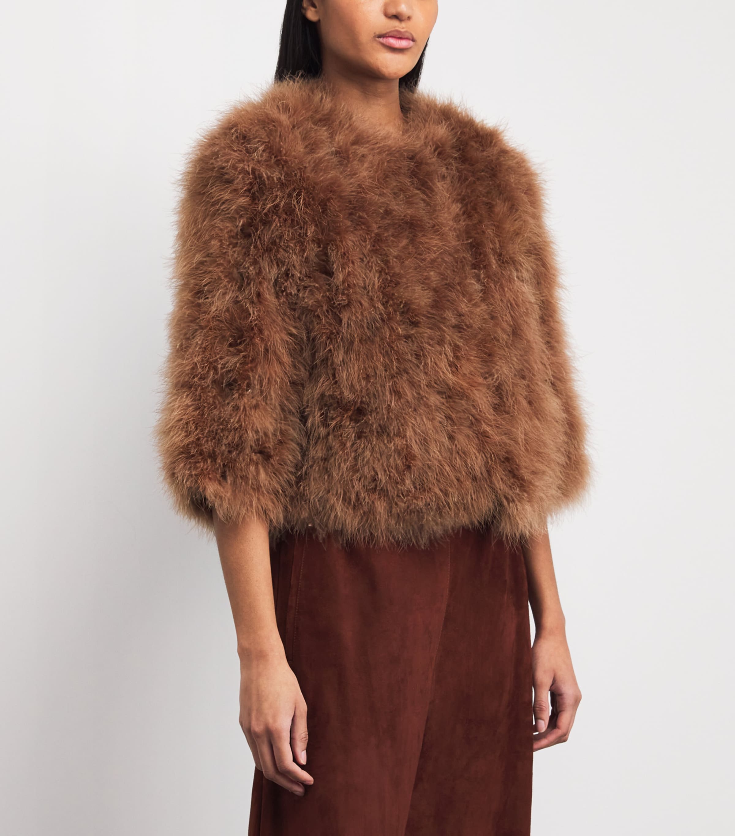Yves Salomon Womens Feather Cropped Jacket Image 4
