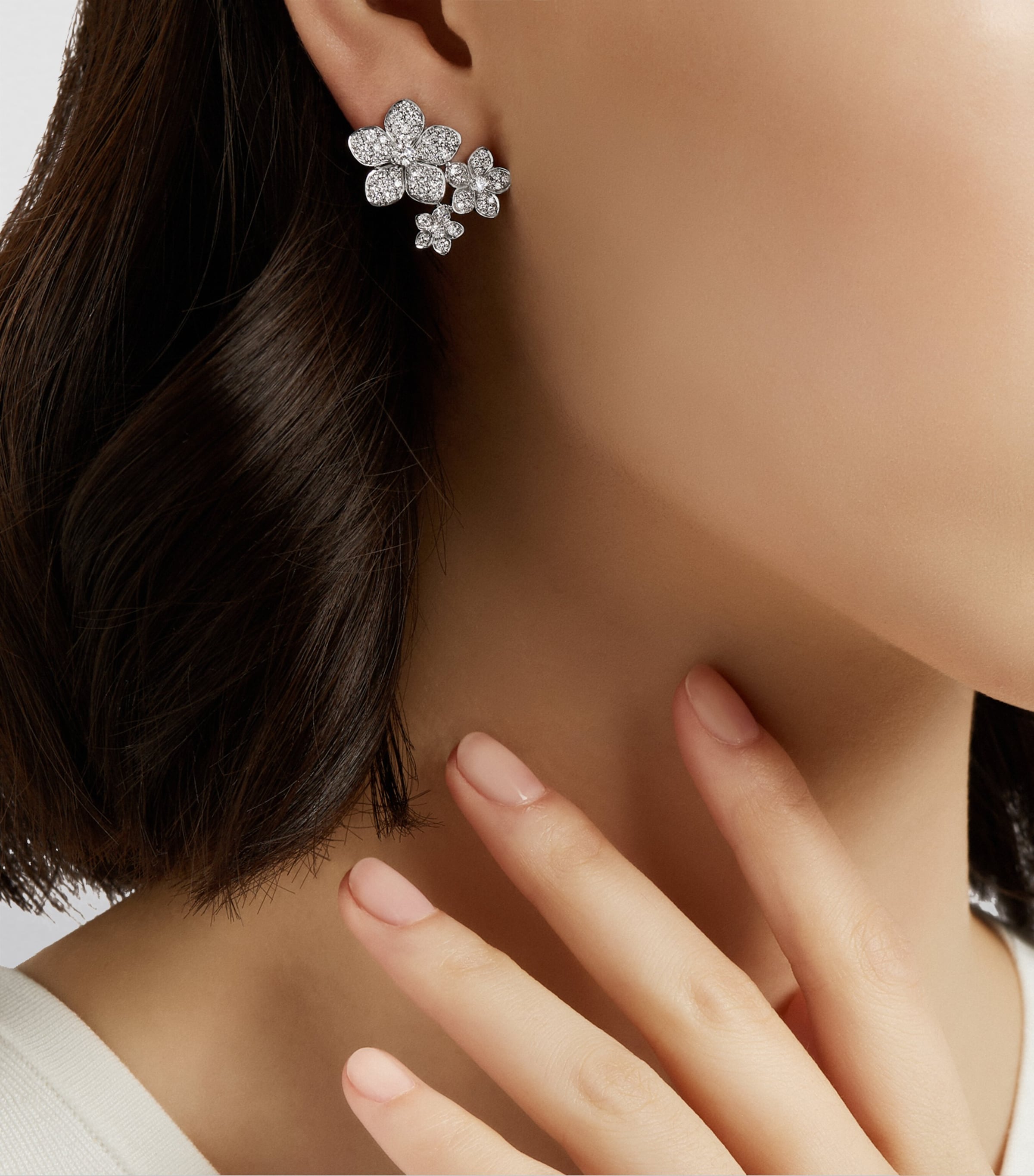 White Gold and Diamond Wild Flower Stud Earrings WHITE GOLD Image 2