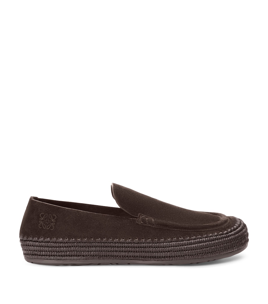 LOEWE x Paula's Ibiza Suede-Raffia Rio Loafers Dark Brown Image 1