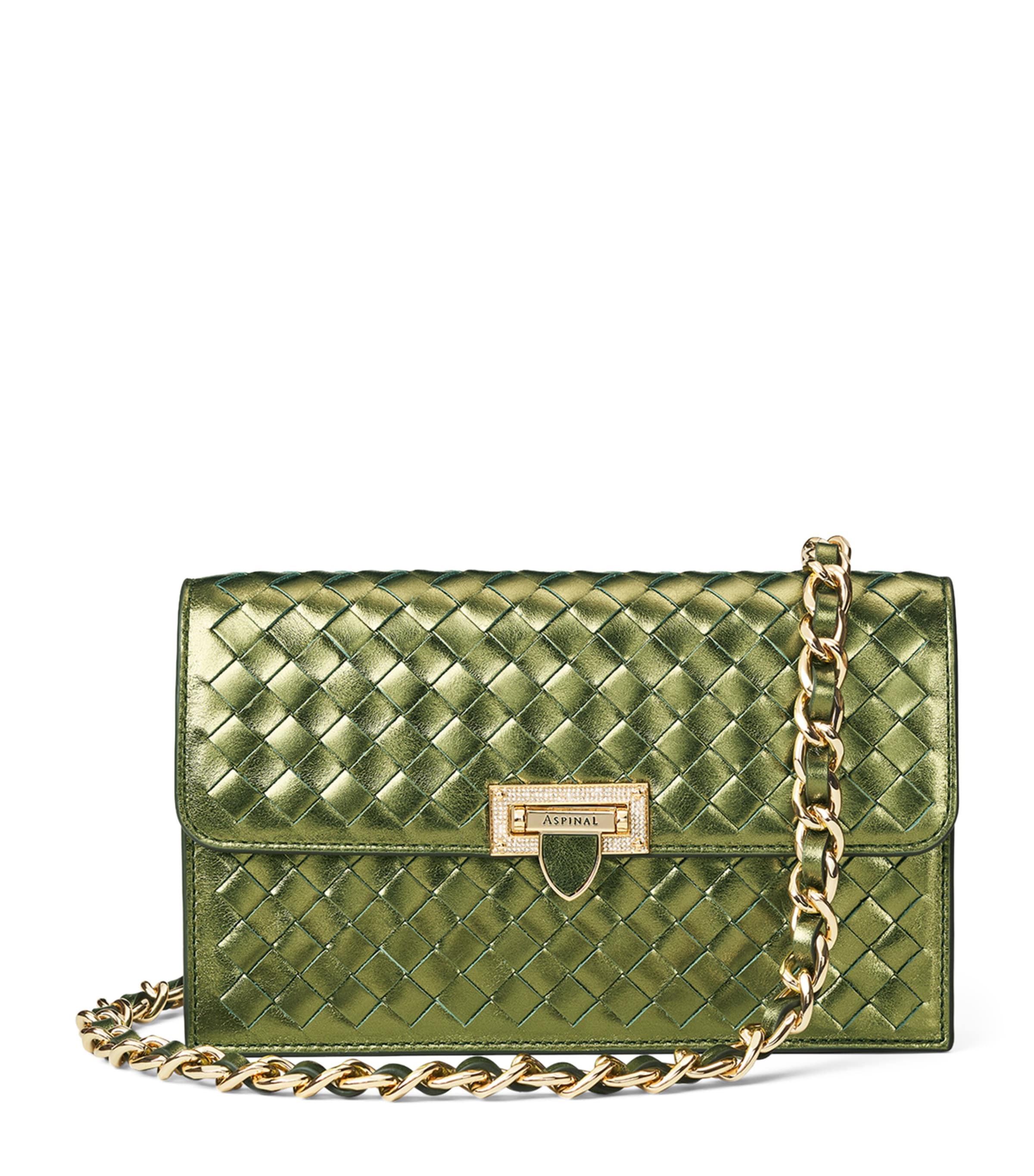 Aspinal Of London Leather Lottie Inlay Clutch Bag In Green