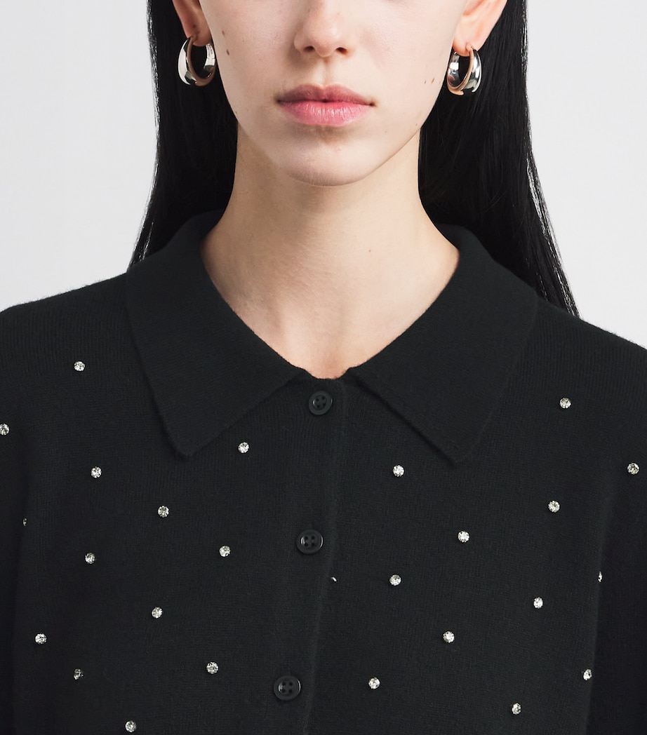 Wool-Cashmere Rhinestone-Embellished Cardigan BLACK Image 6